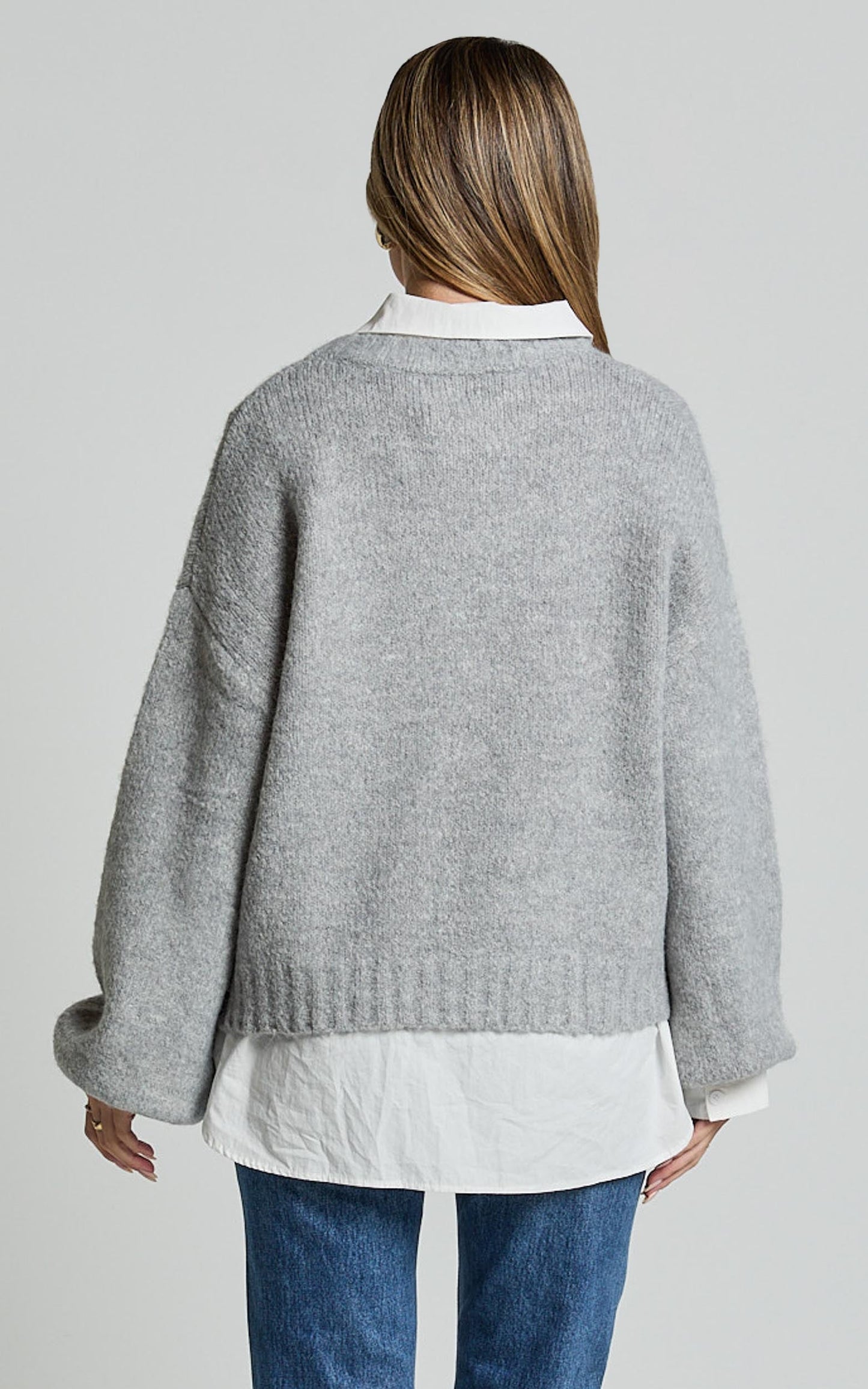Aubrey Jumper - Crew Neck Knit Jumper in Grey Marle