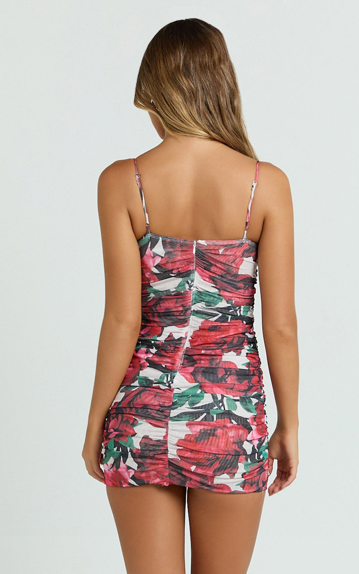 Augustine Mini Dress - Sweetheart Ruched Bodycon Dress in Rose Blanca
