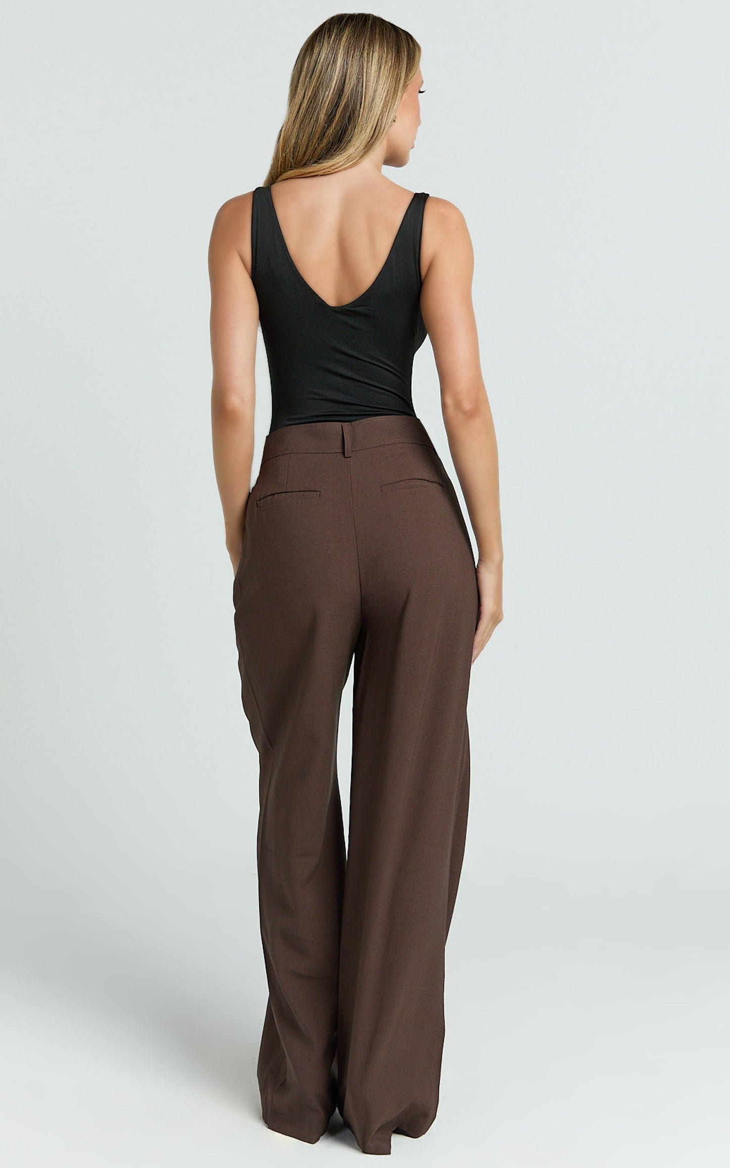 Augustus Pants - High Waisted Wide Leg Tailored Pants in Dark Oak