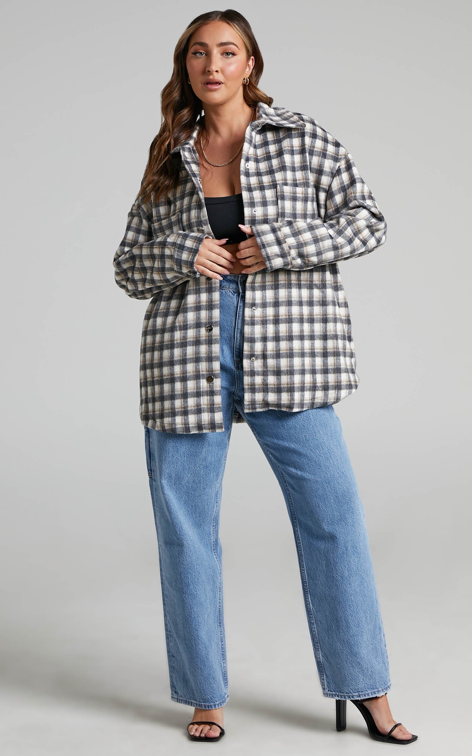 Aurea Shacket - Oversized Check Shacket in Black & Grey
