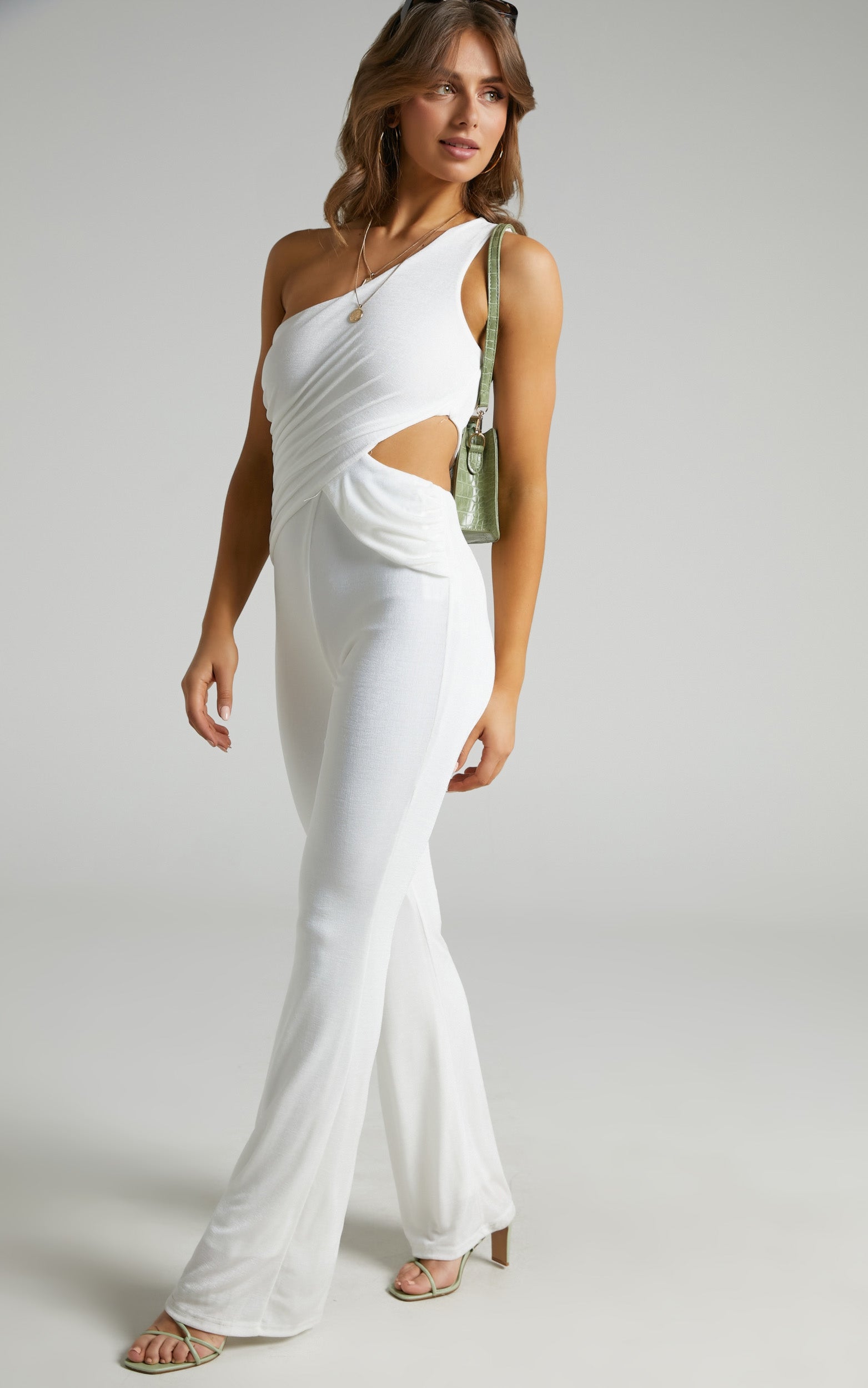 Aurella One Shoulder Full Length Jumpsuit in White
