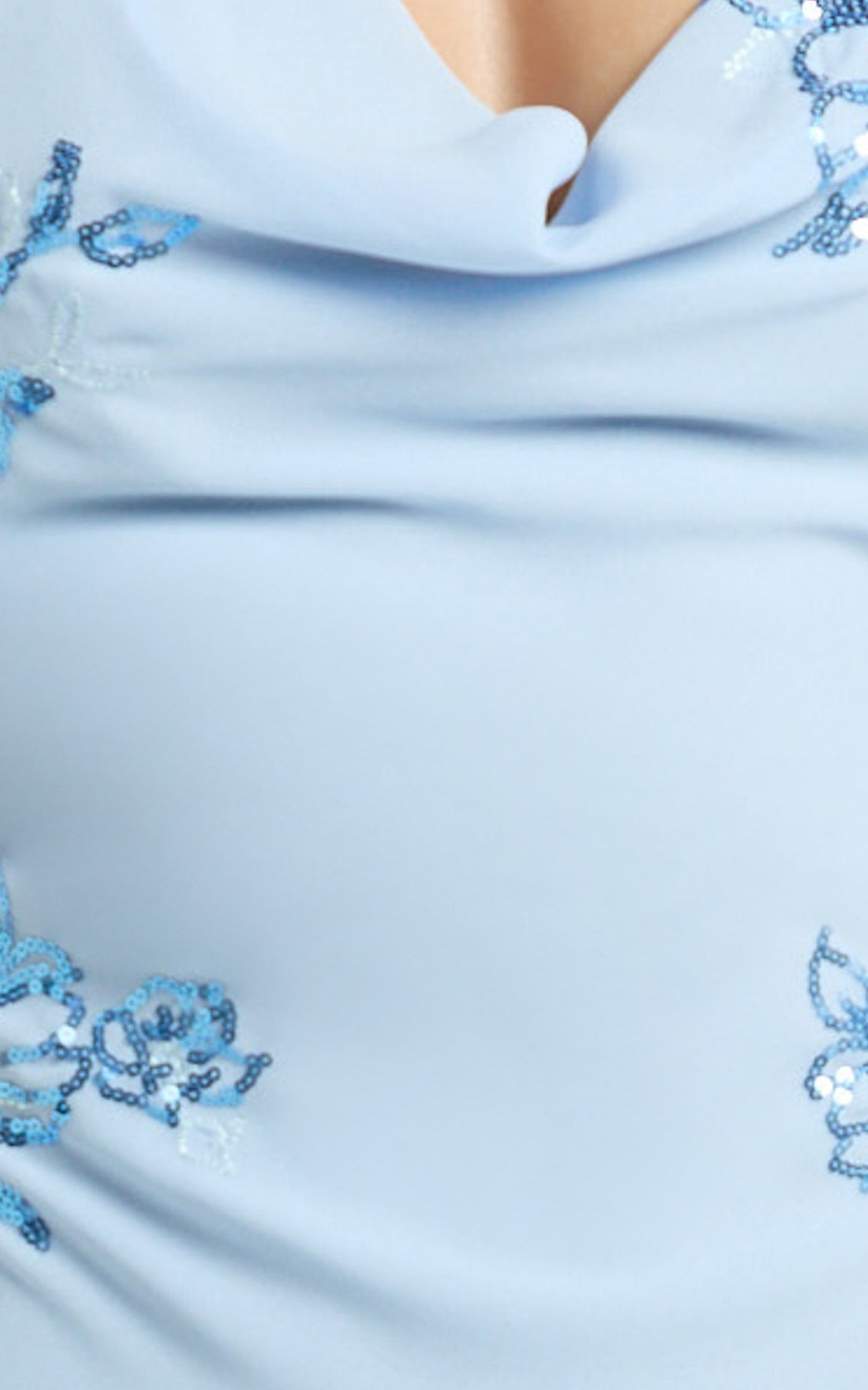 Aurora Maxi Dress - Floral Sequin Cowl Neck Dress in Baby Blue