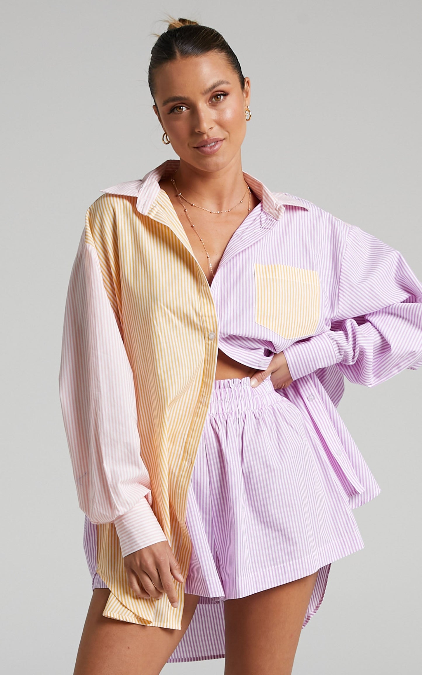 Autumn Stripe Shorts - High Waisted Shorts in Lilac Stripe