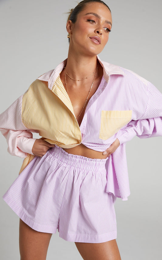Autumn Stripe Shorts - High Waisted Shorts in Lilac Stripe