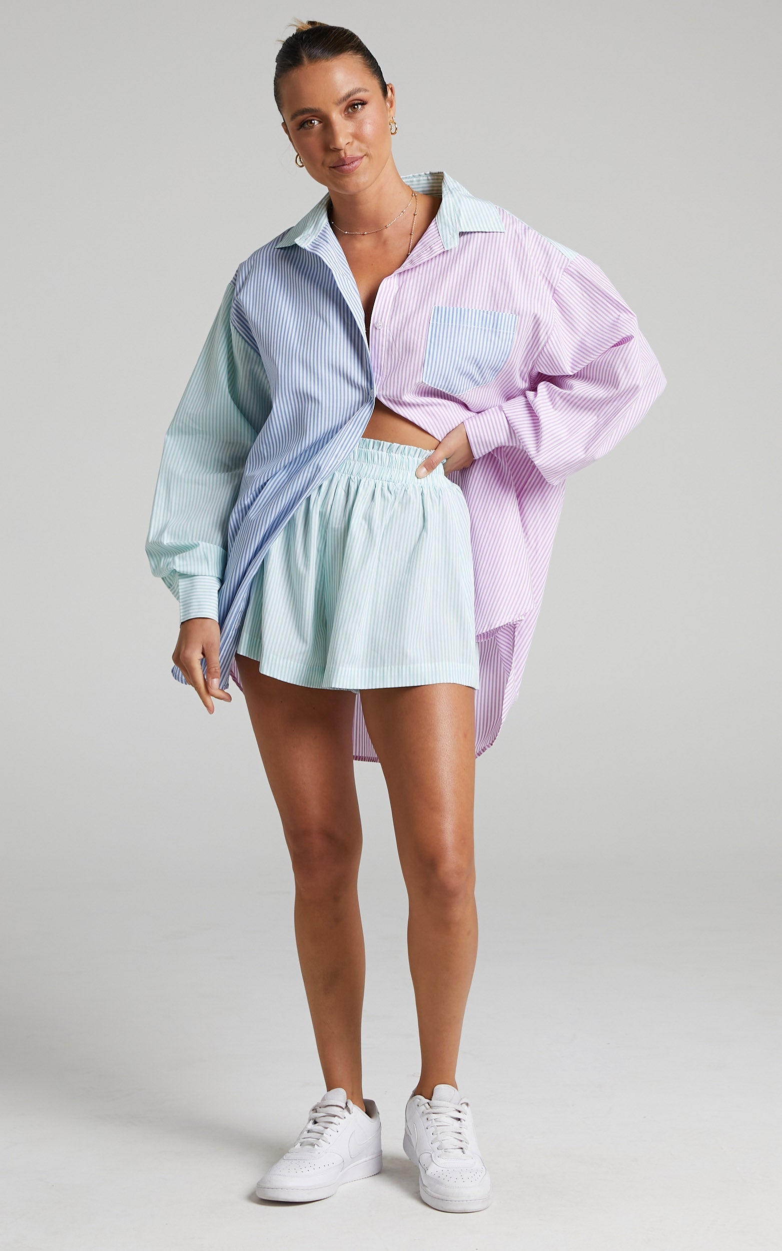 Autumn Stripe Shorts - High Waisted Shorts in Mint Stripe