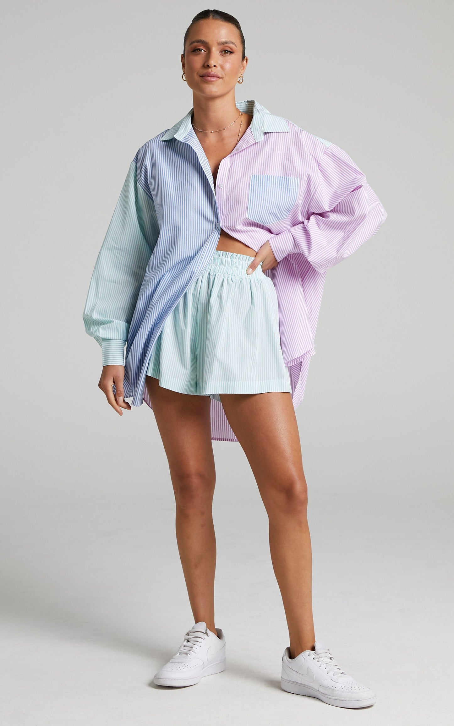 Autumn Stripe Shorts - High Waisted Shorts in Mint Stripe