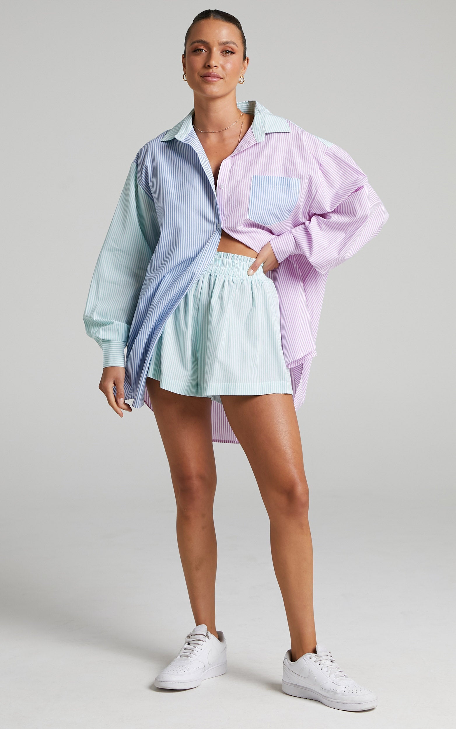 Autumn Stripe Shorts - High Waisted Shorts in Mint Stripe