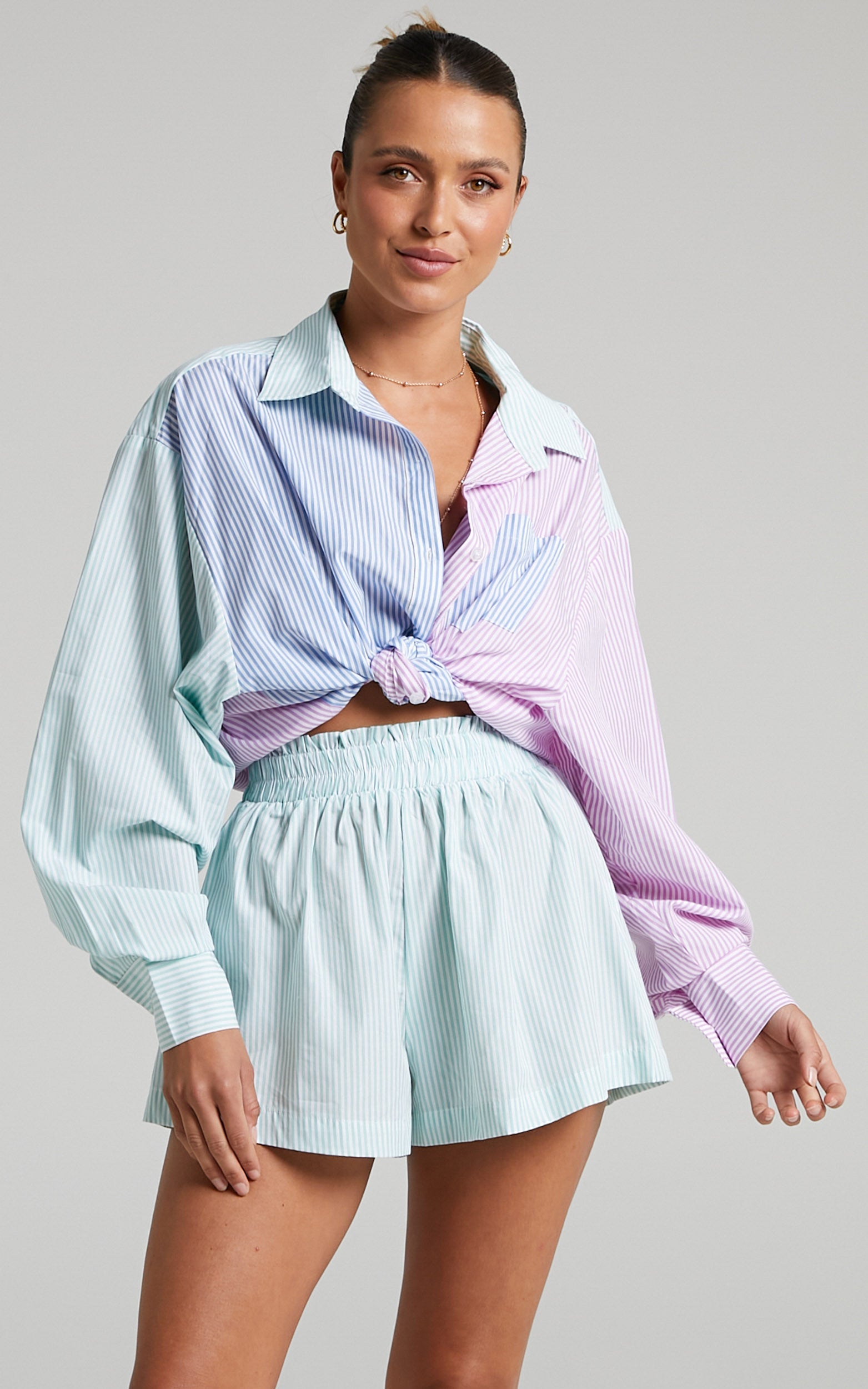 Autumn Stripe Shorts - High Waisted Shorts in Mint Stripe