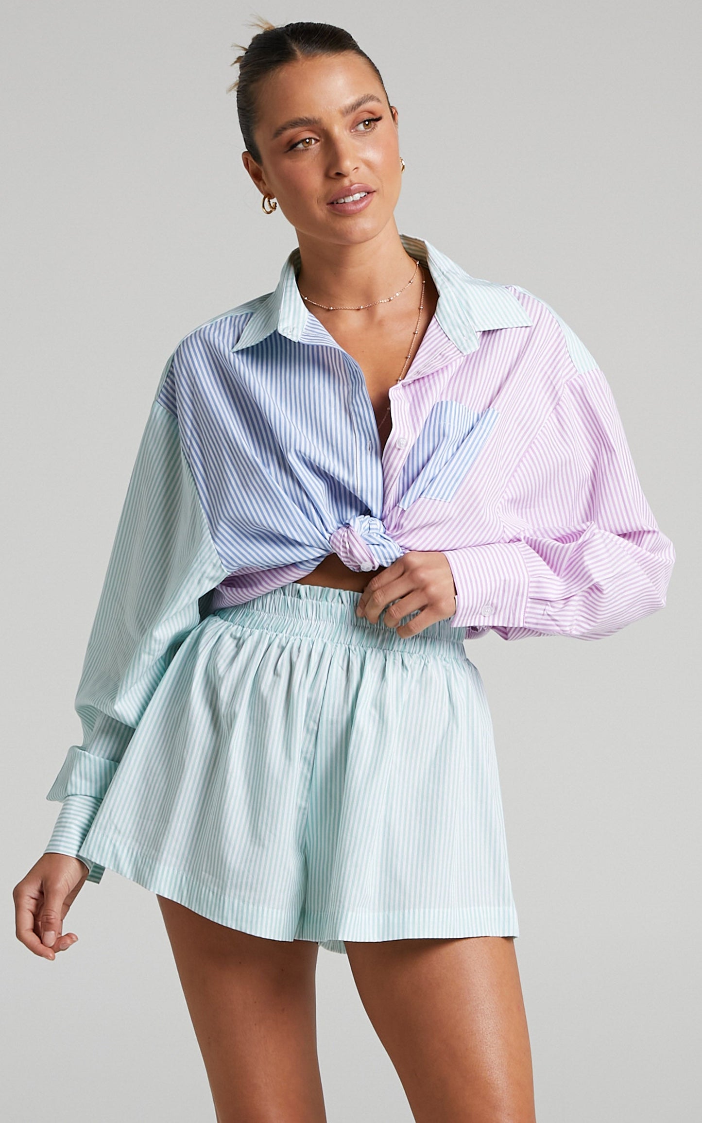 Autumn Stripe Shorts - High Waisted Shorts in Mint Stripe