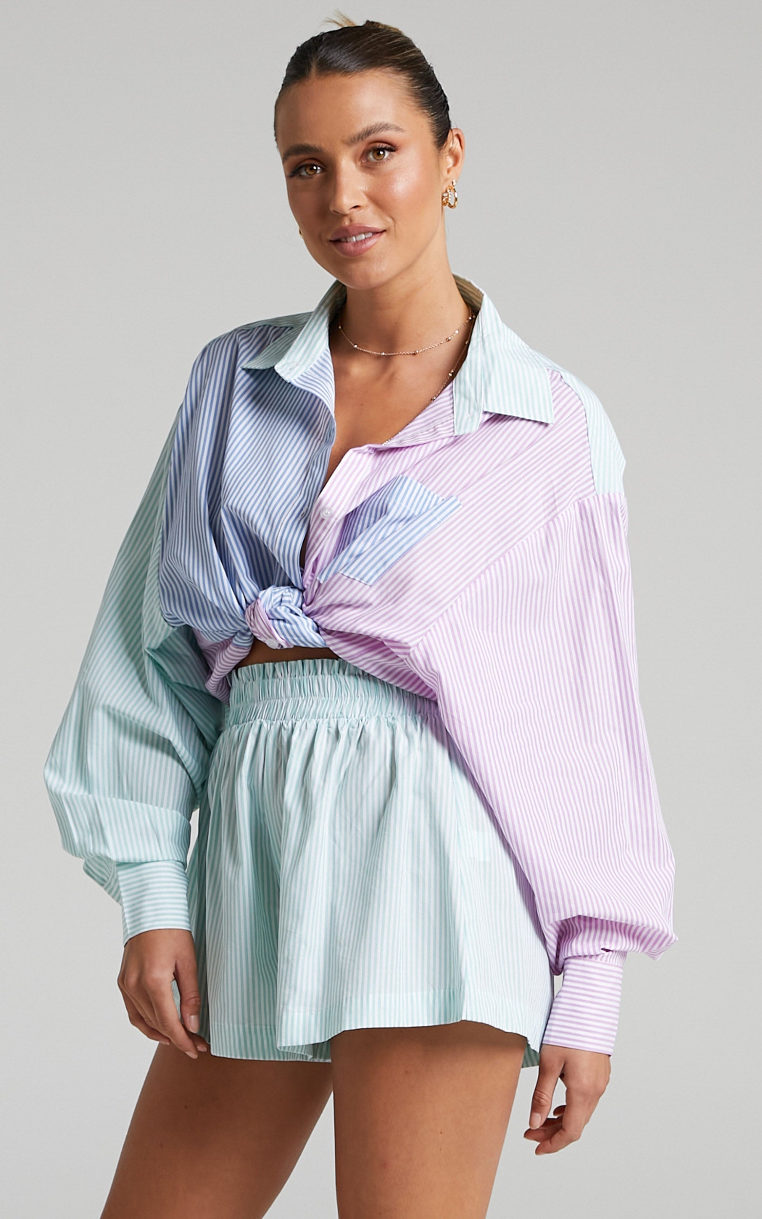 Autumn Stripe Shorts - High Waisted Shorts in Mint Stripe