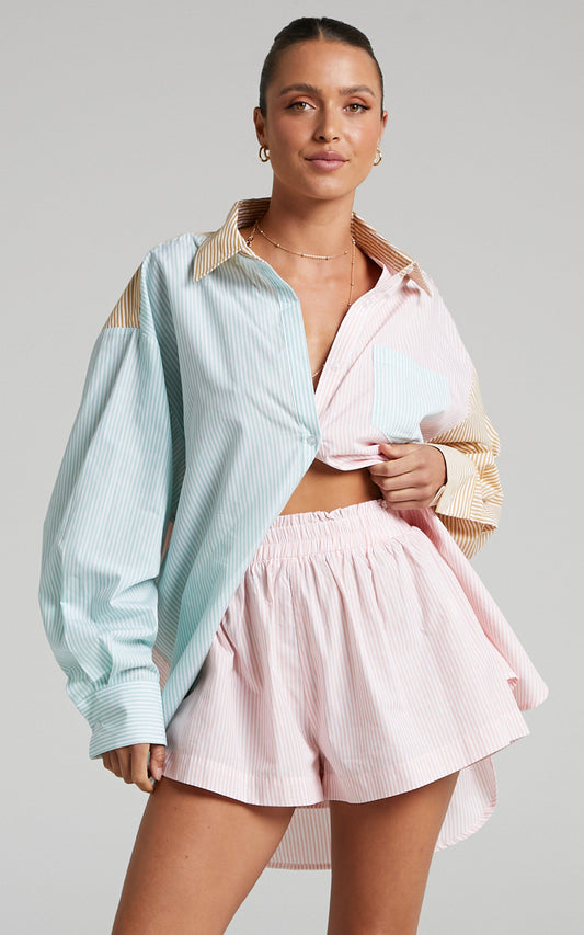 Autumn Stripe Shorts - High Waisted Shorts in Pale Pink Stripe