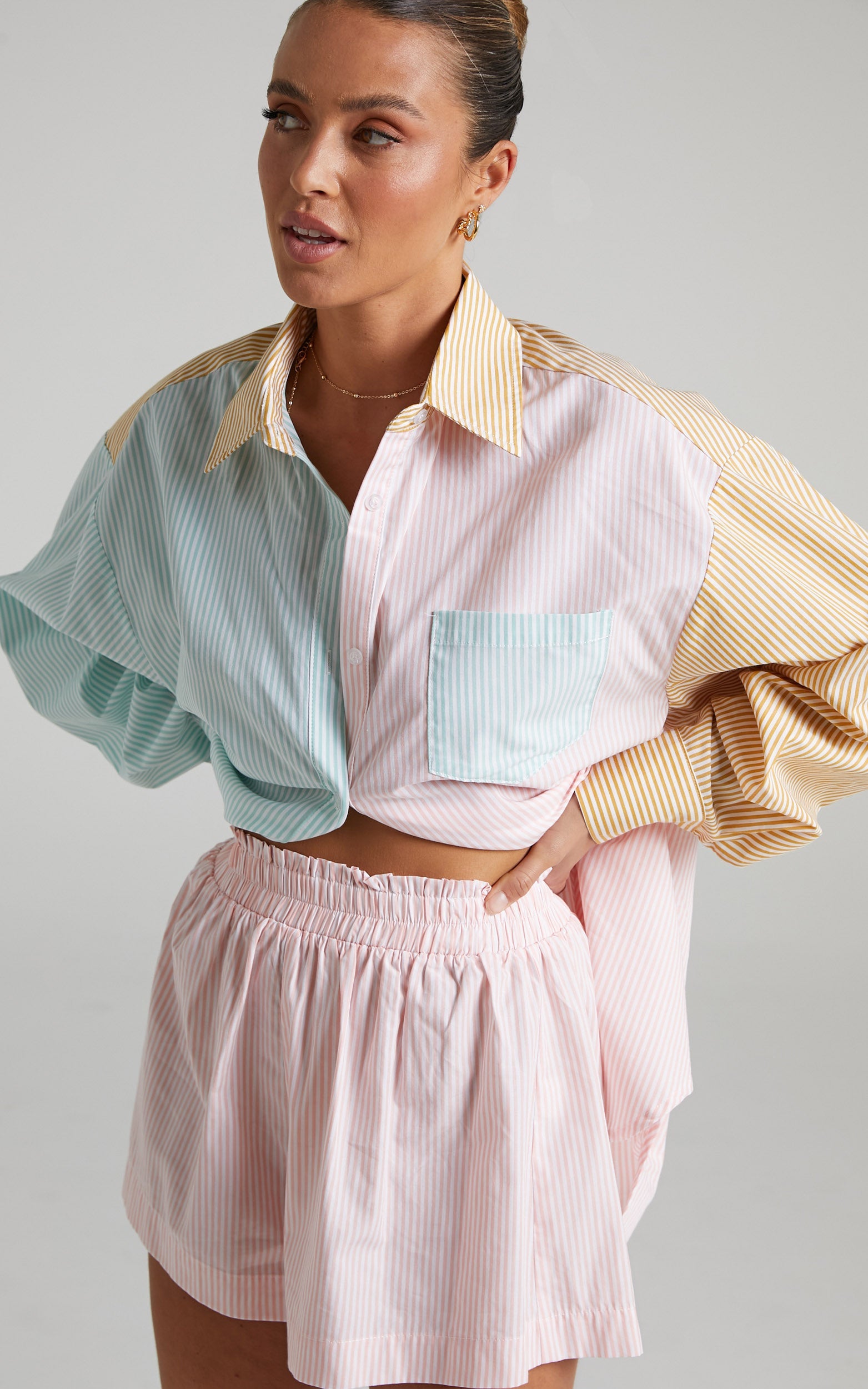 Autumn Stripe Shorts - High Waisted Shorts in Pale Pink Stripe