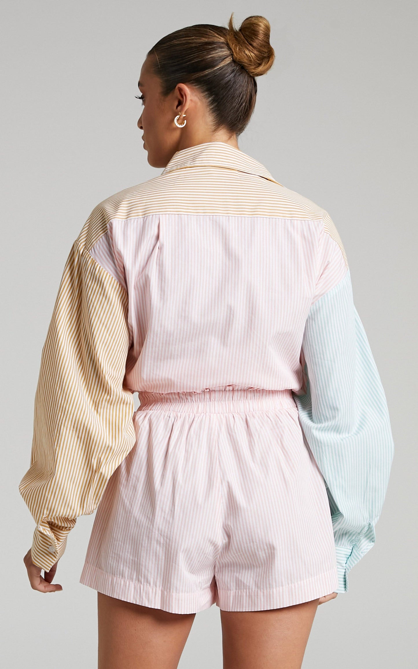 Autumn Stripe Shorts - High Waisted Shorts in Pale Pink Stripe
