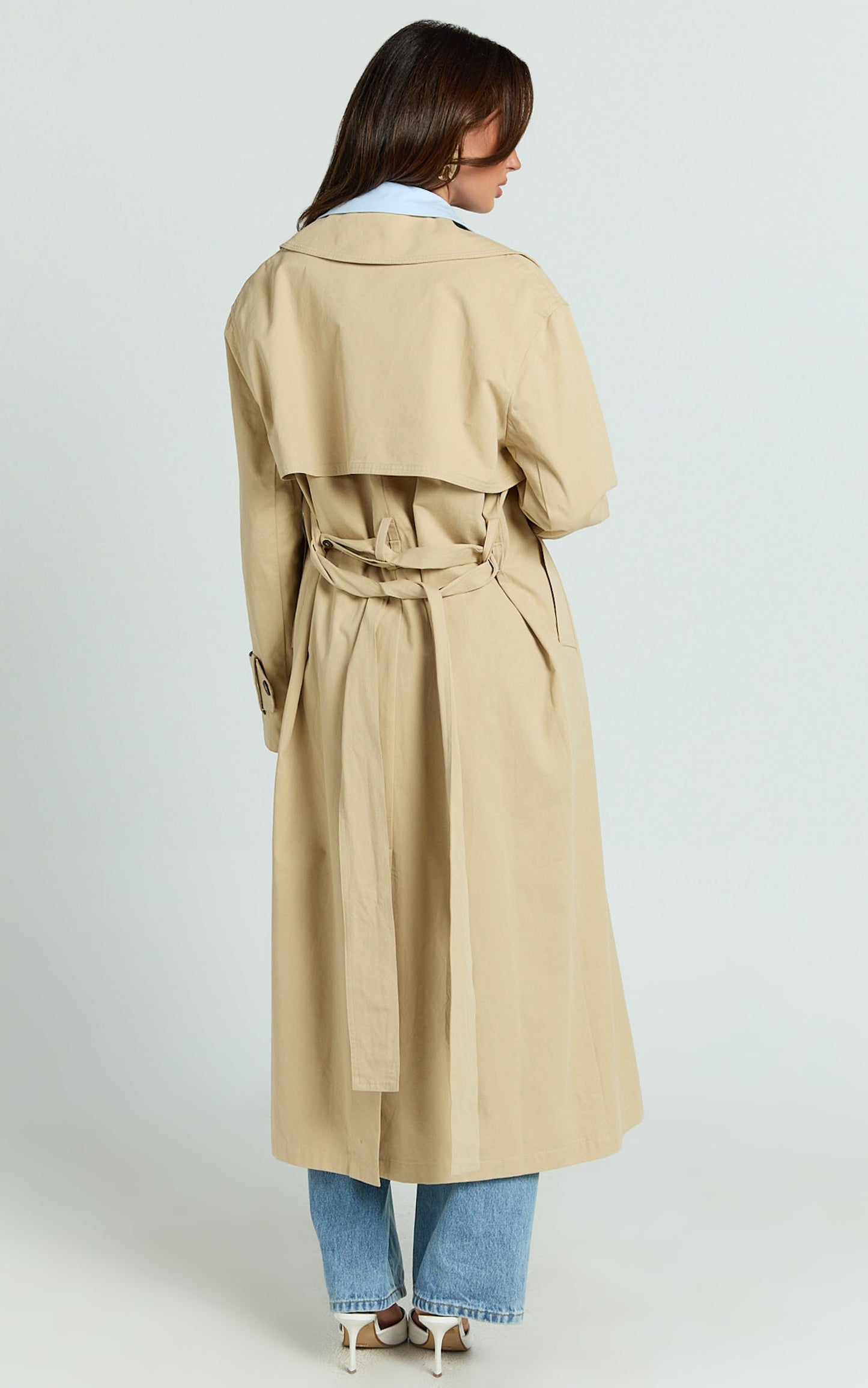 Avah Trench Coat - Double Breasted Tie Waist Coat in Camel