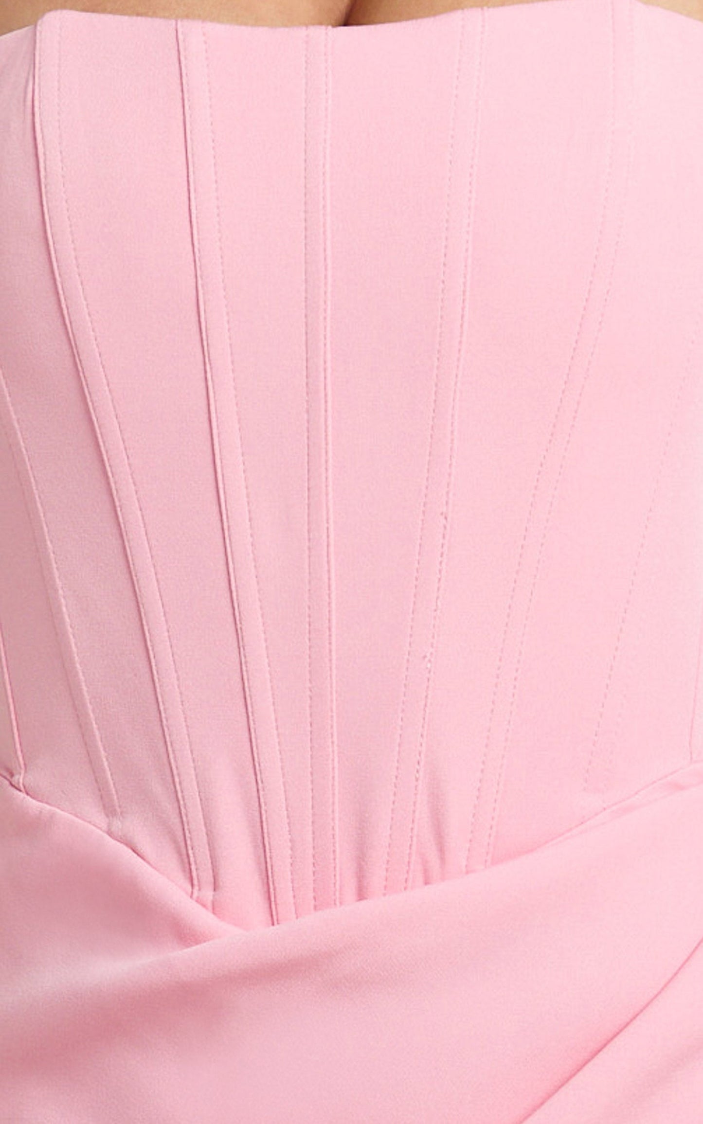 Avery Midi Dress - Strapless Draped Side Split Dress in Pink