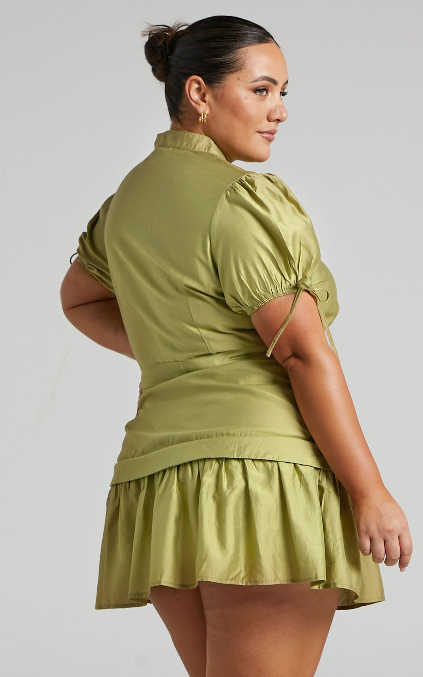 Avonni Mini Dress - Belt Button Through Dress in Khaki