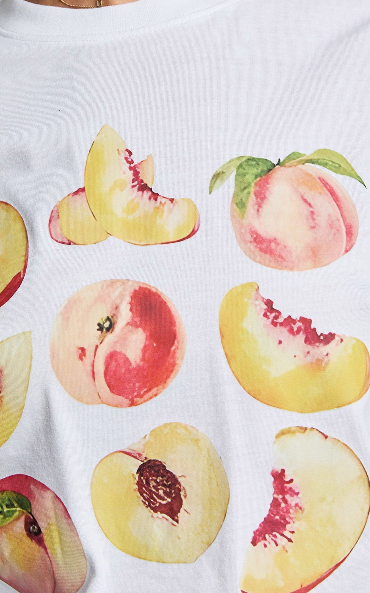 Ayah Shirt - Peach Print Crew Neck Oversized T Shirt in White