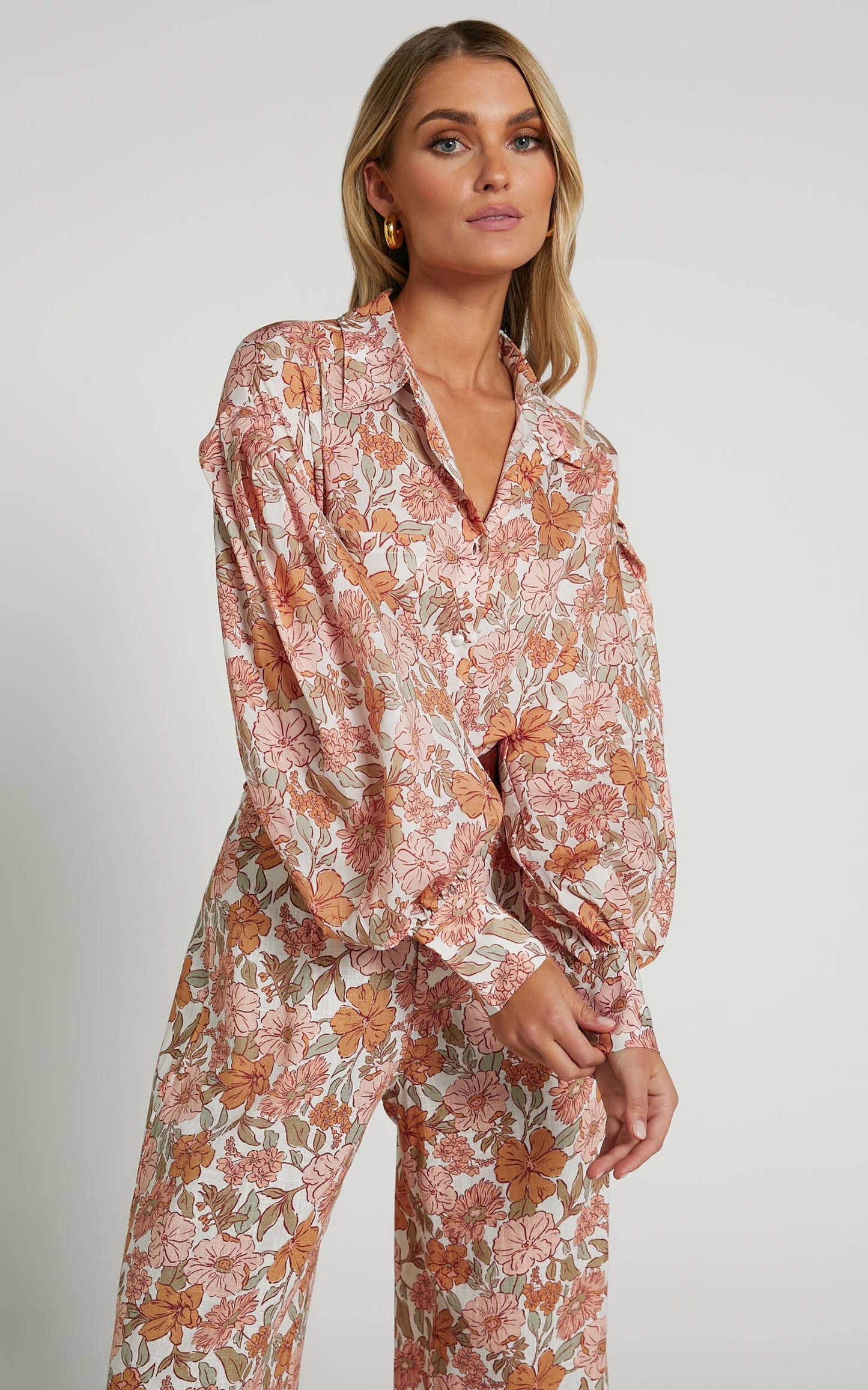 Amalie The Label - Azariah Balloon Sleeve Button Up Shirt in Wildflower Floral