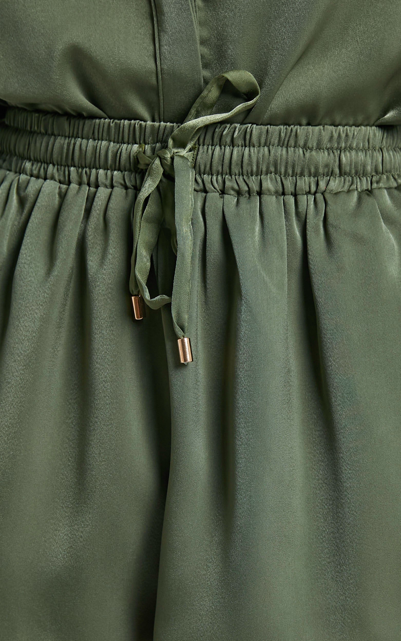 Azurine Shorts - Elastic Waist Satin Shorts in Olive