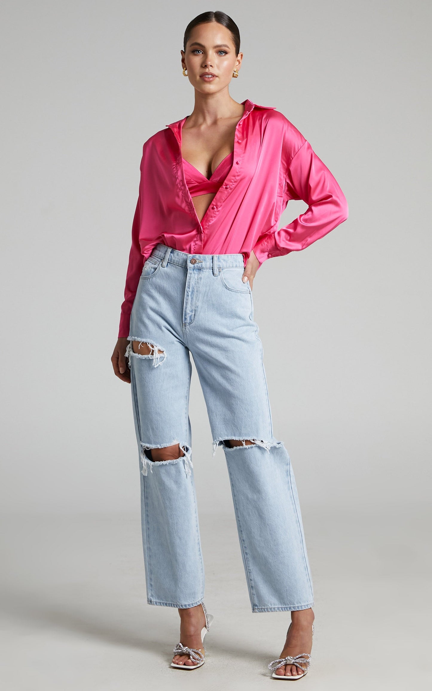 Blaze Shirt - Oversized Relaxed Shirt in Hot Pink Satin