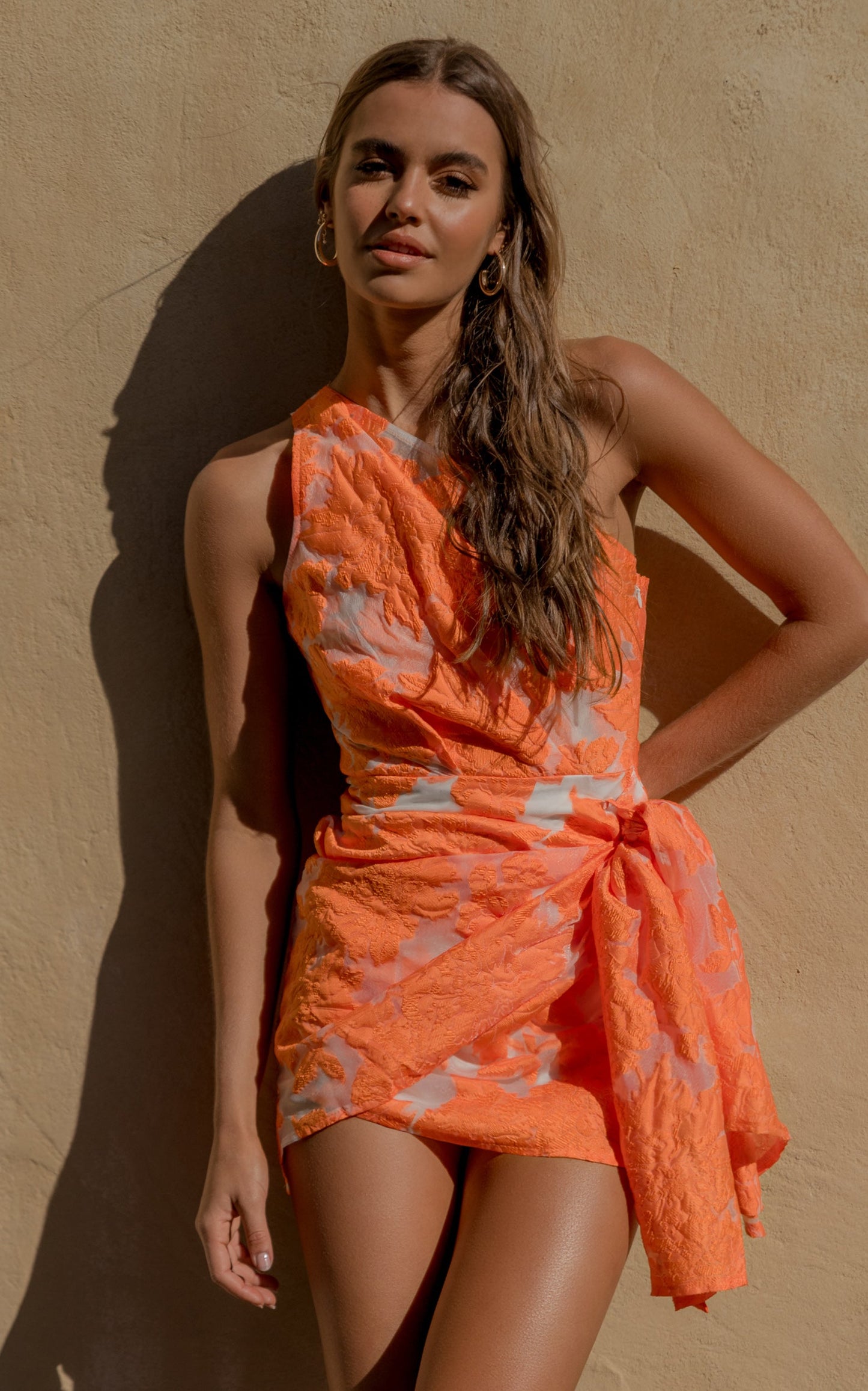 Hailey One Shoulder Mini Dress in Orange Floral