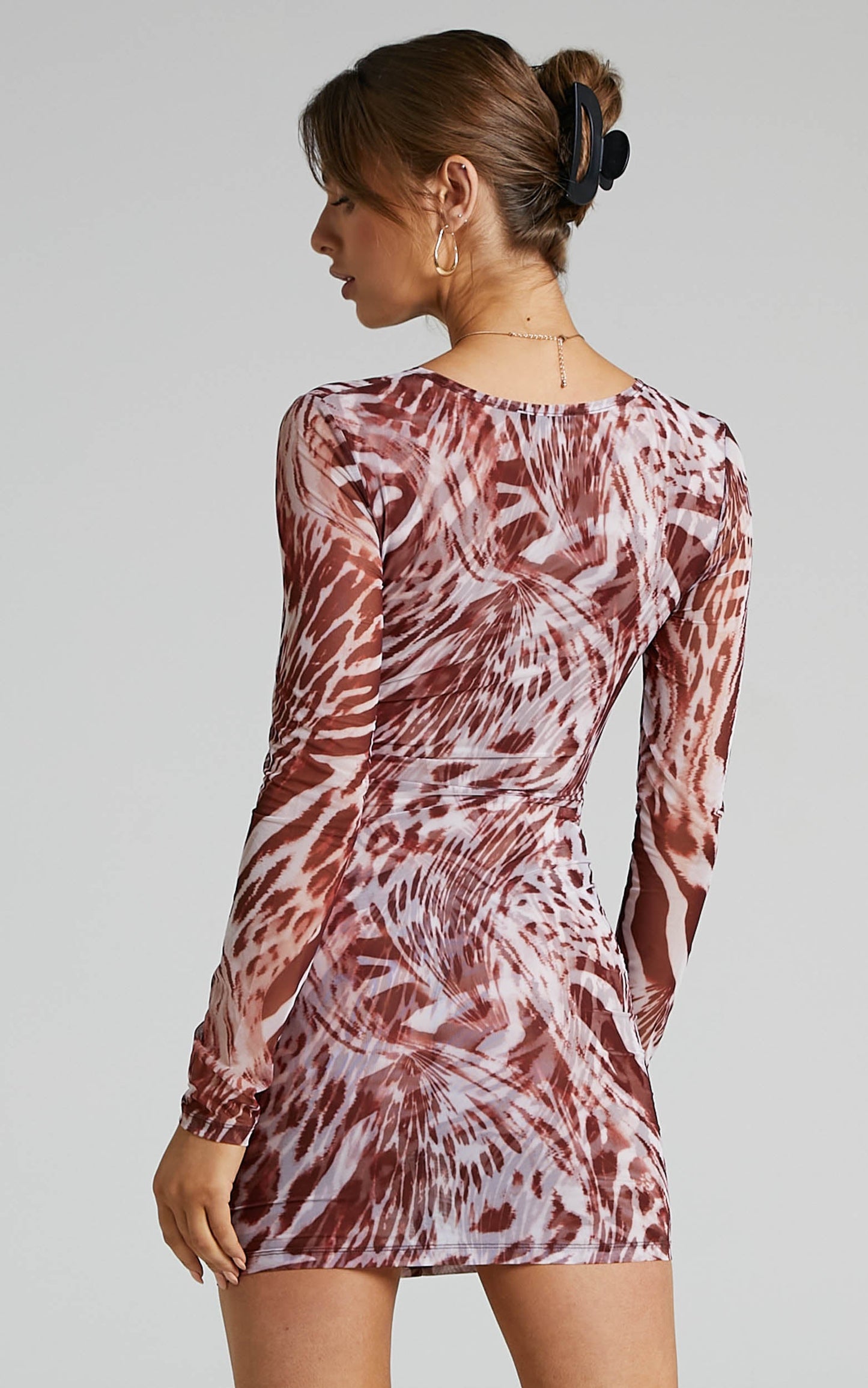 BY DYLN - Romeo Dress in Chocolate Printed Mesh