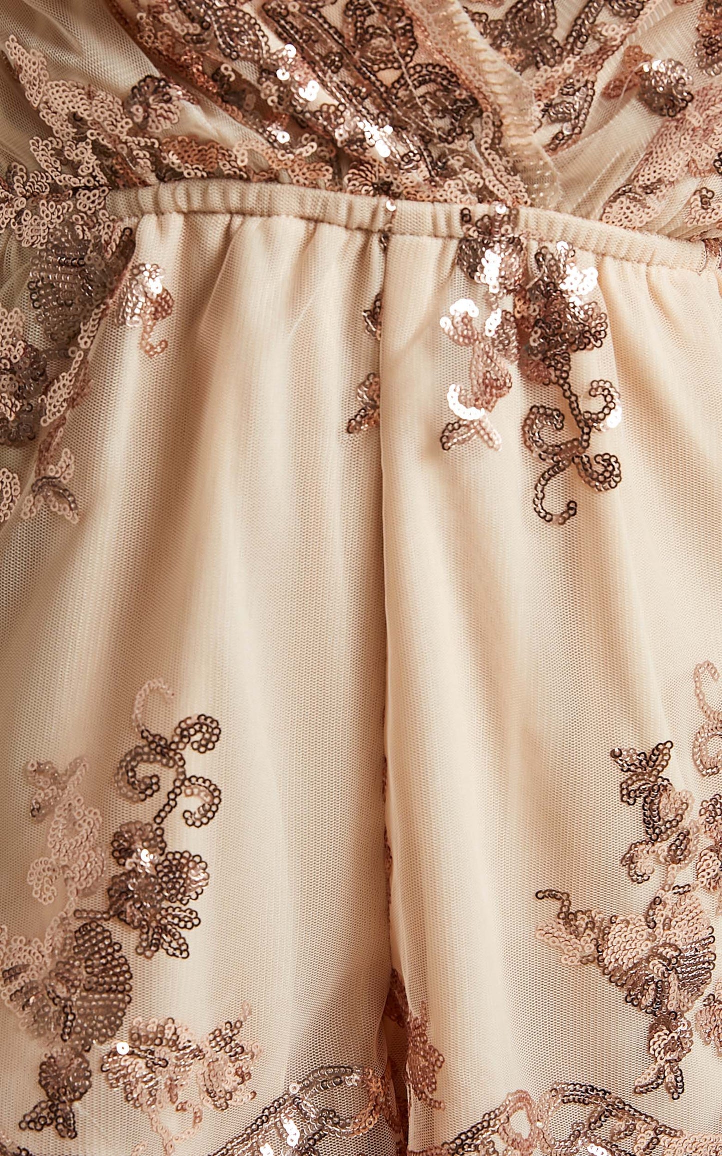 Baby Come Back Playsuit In Rose Gold Sequins