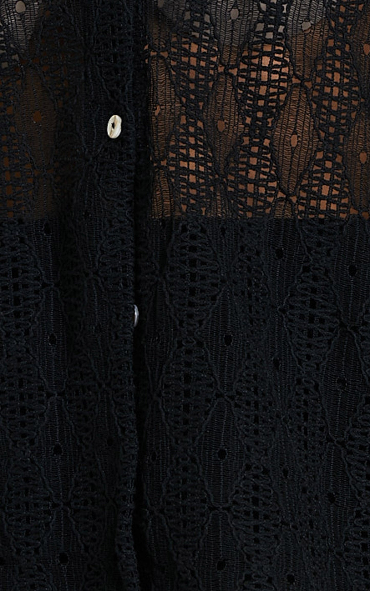 Badeth Two Piece Set - Crochet Knit Button Through Short Sleeve Shirt and Shorts Set in Black