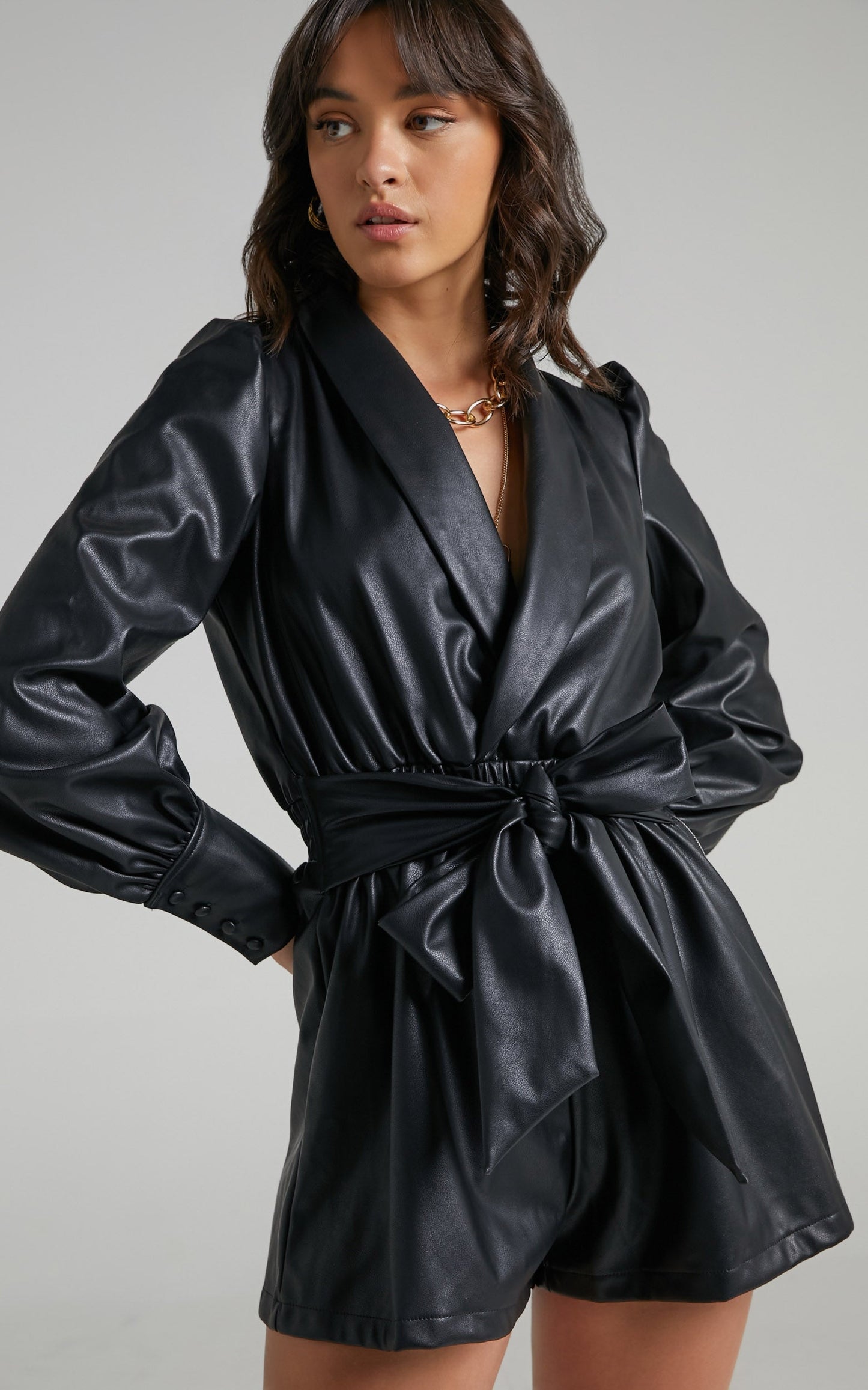 Badmin Playsuit in Black Leatherette