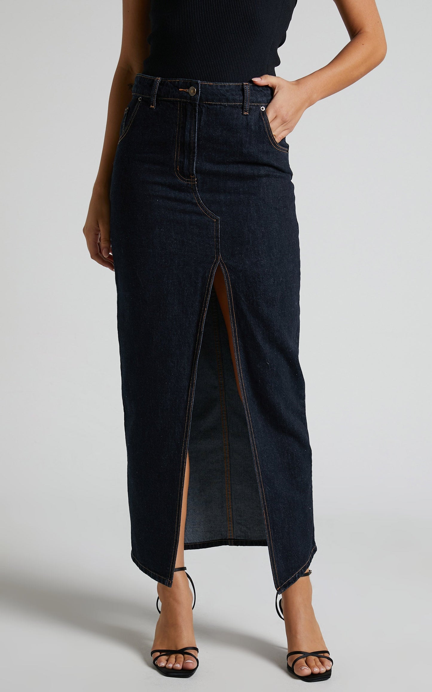 Lioness - Barbie Split Midi Skirt in Dark Denim