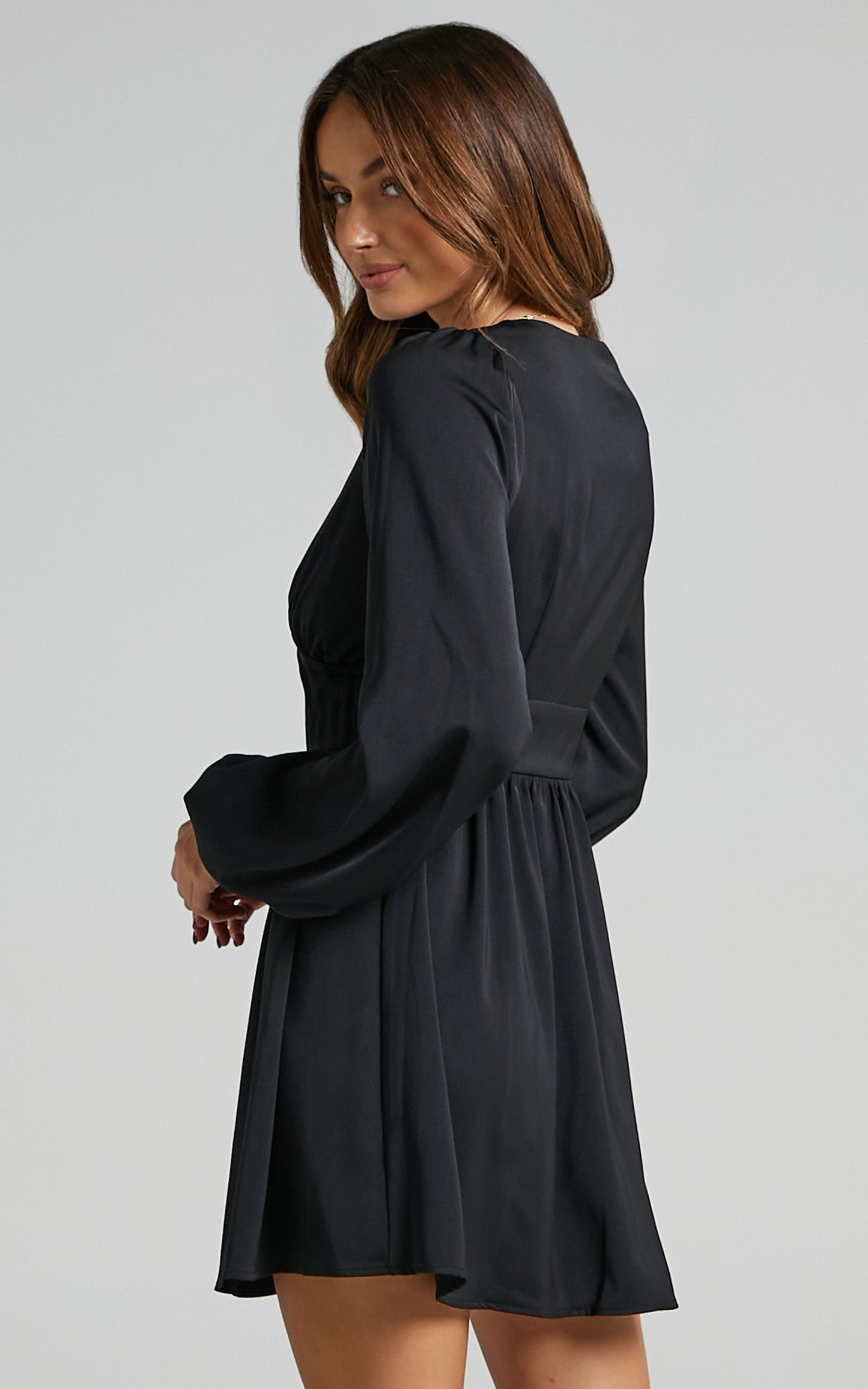 Barley Mini Dress - Long Sleeve Corset Dress in Black