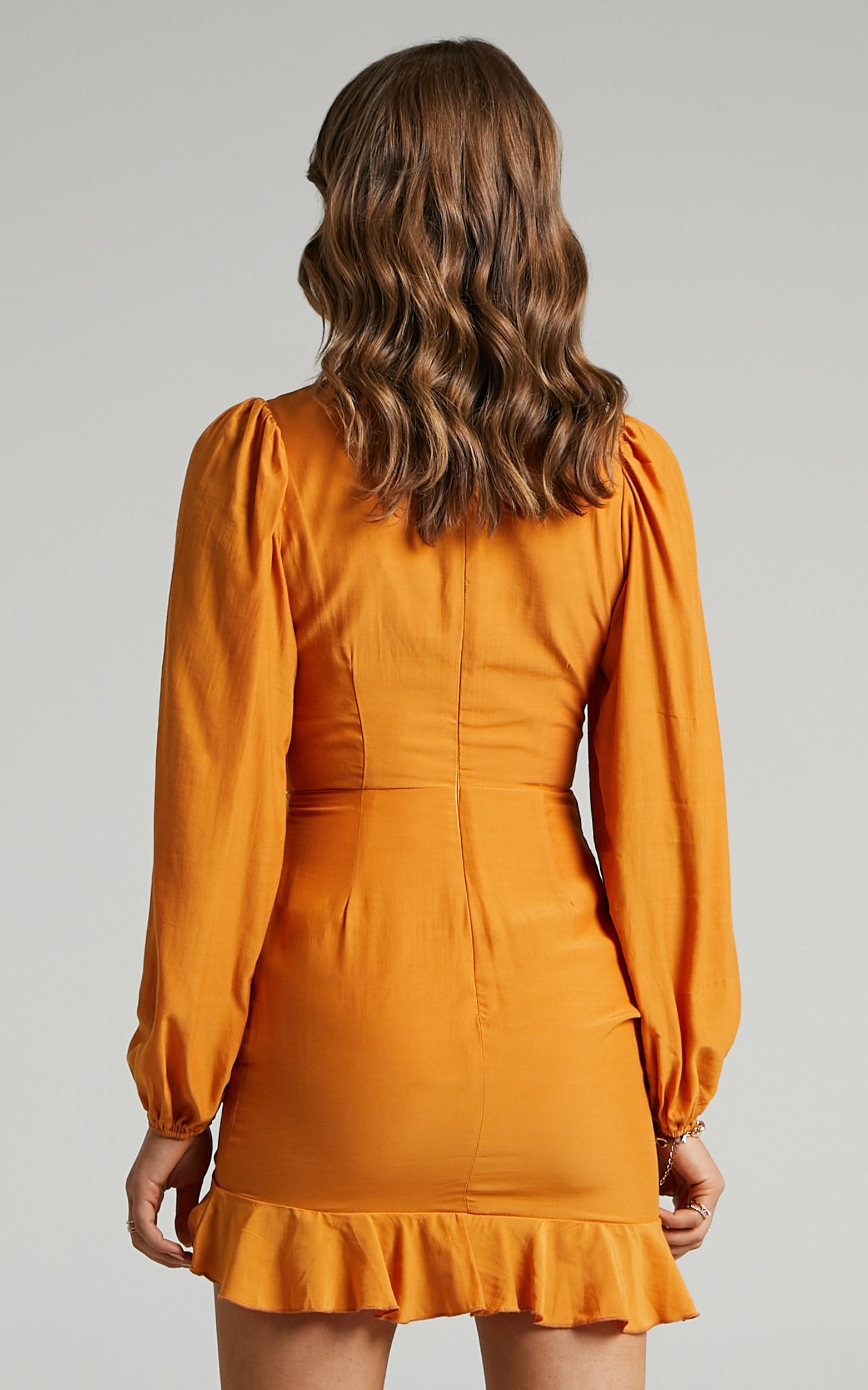 Beatrix Drawstring Detail Mini Dress in Orange