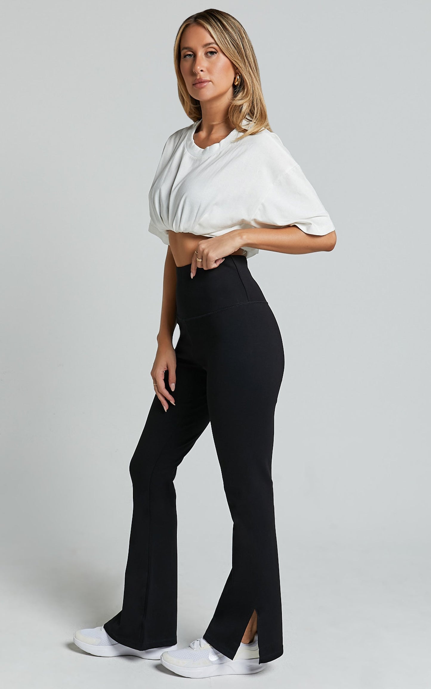 Beau Pants - High Waisted Split Hem Flare Pants in Black