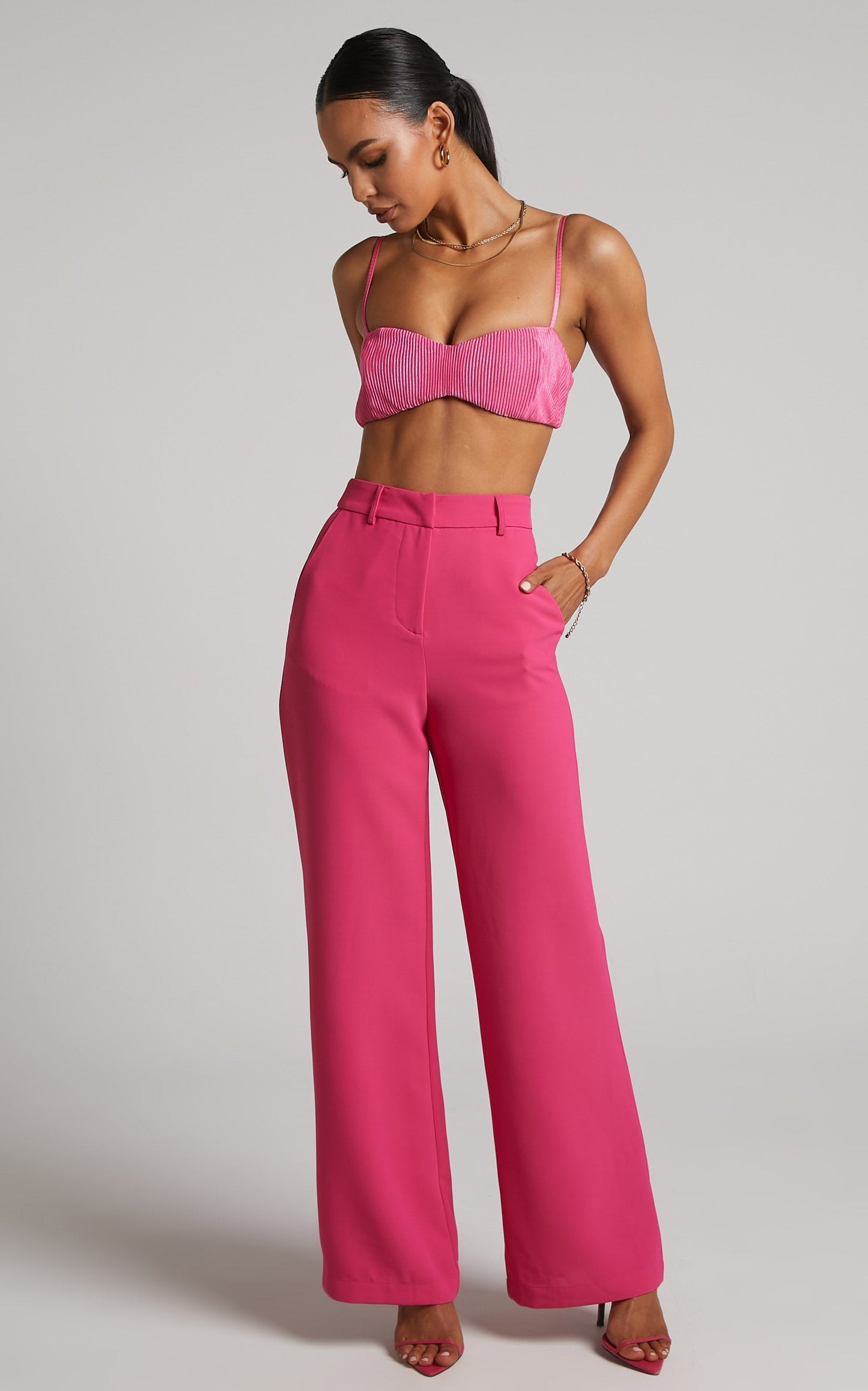 Beca Bralette - Plisse Sweetheart Bralette in Hot Pink