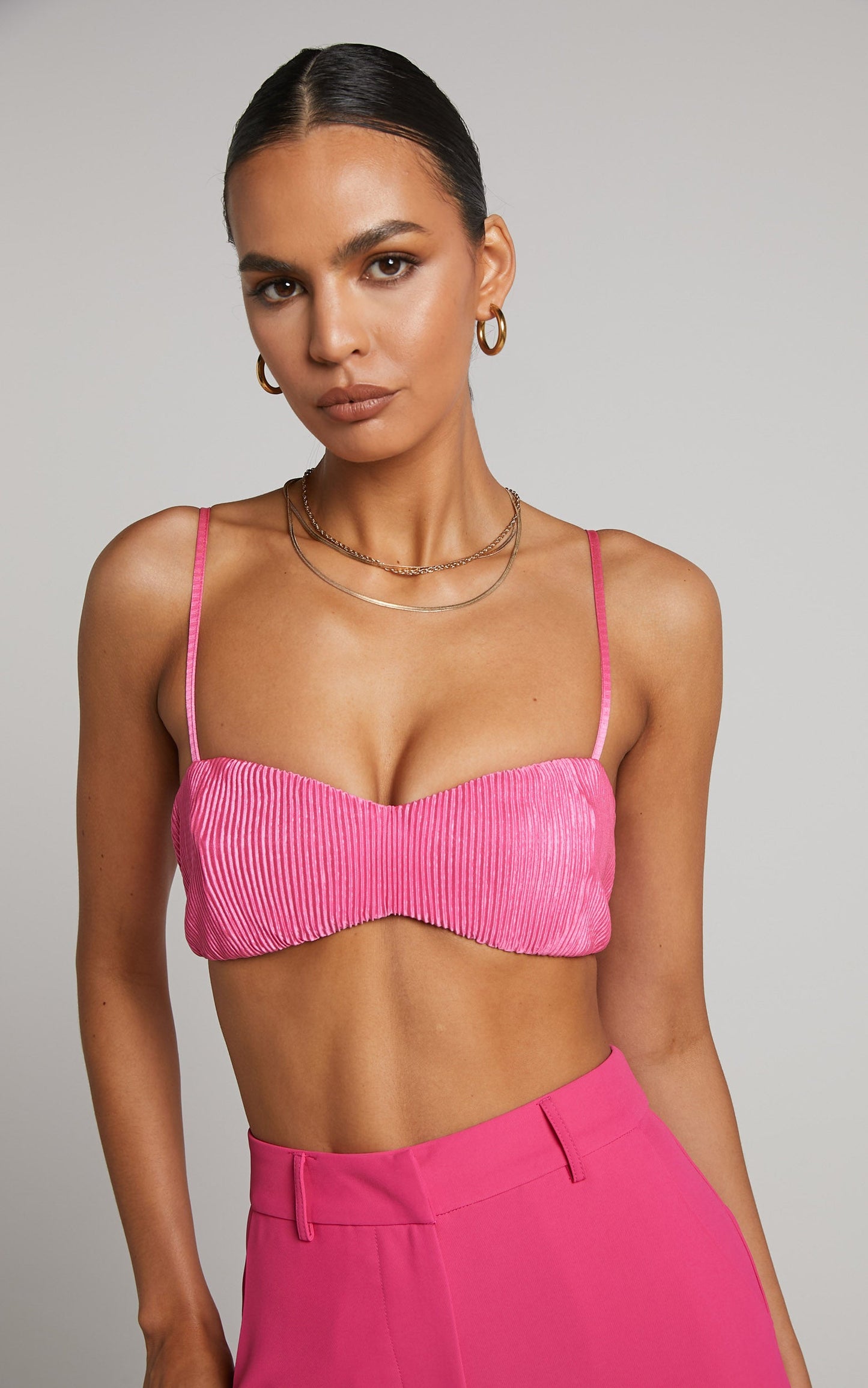 Beca Bralette - Plisse Sweetheart Bralette in Hot Pink