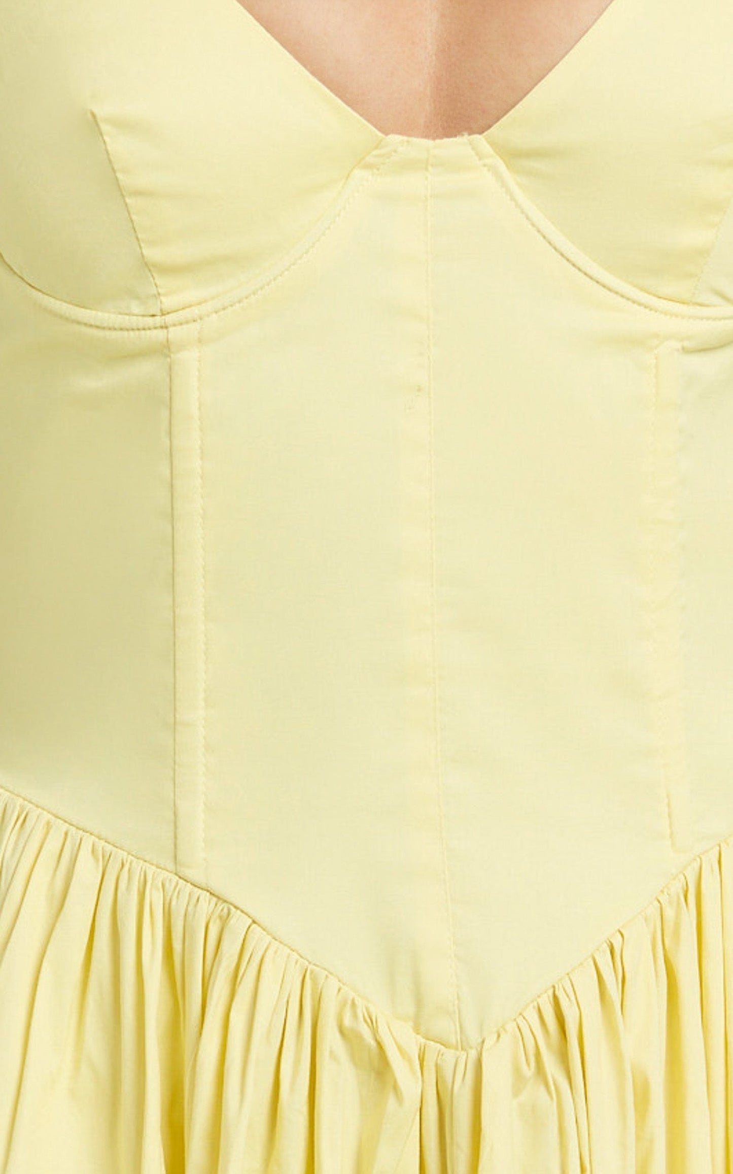Beckett Midi Dress - Scoop Neck Drop V Waist Gathered Skirt Dress in Butter Yellow