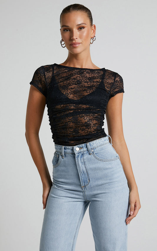 Lioness - Beguile Lace Top in Onyx