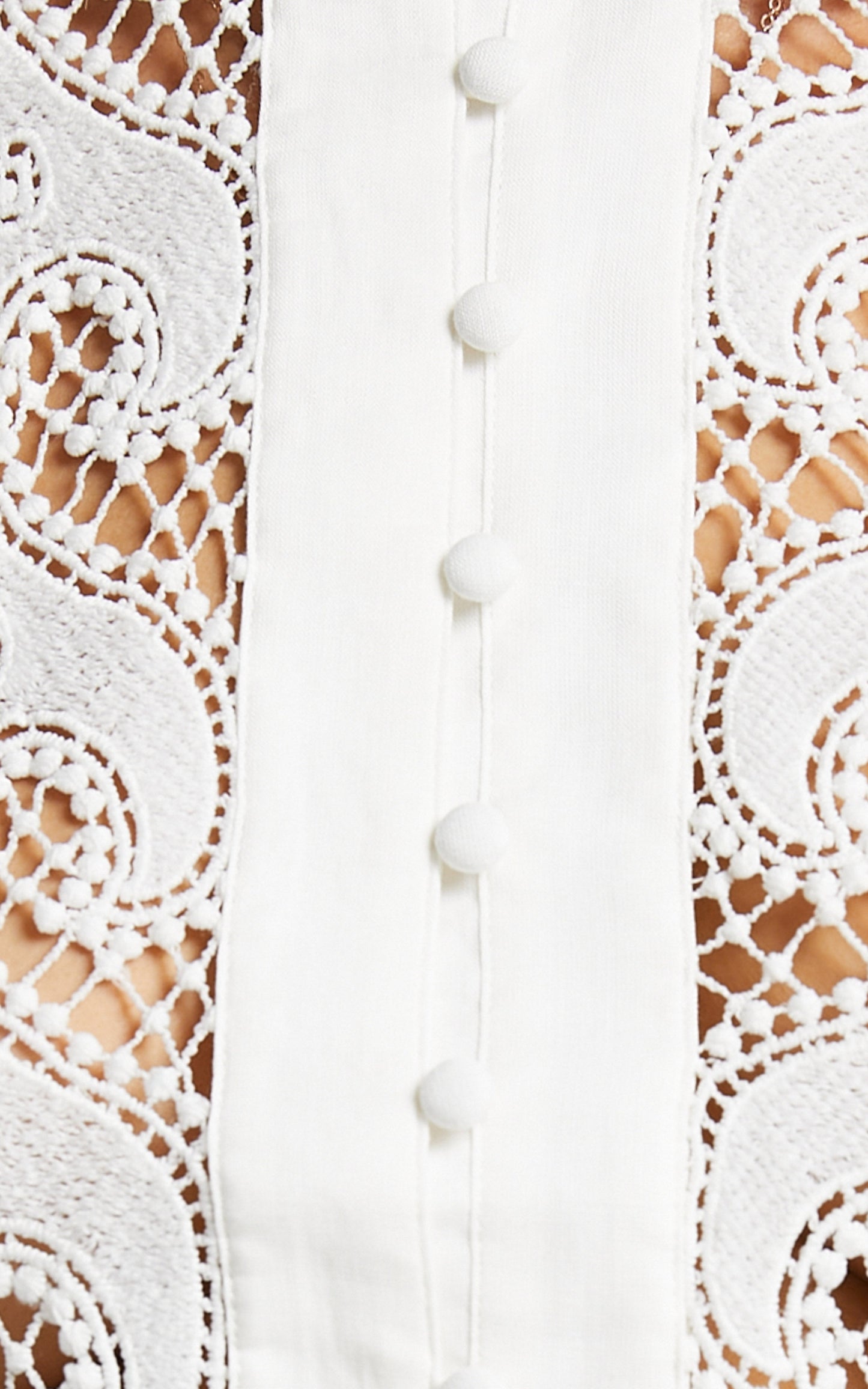 Belissa Top - Linen Look Lace Trim High Neck Blouse in White