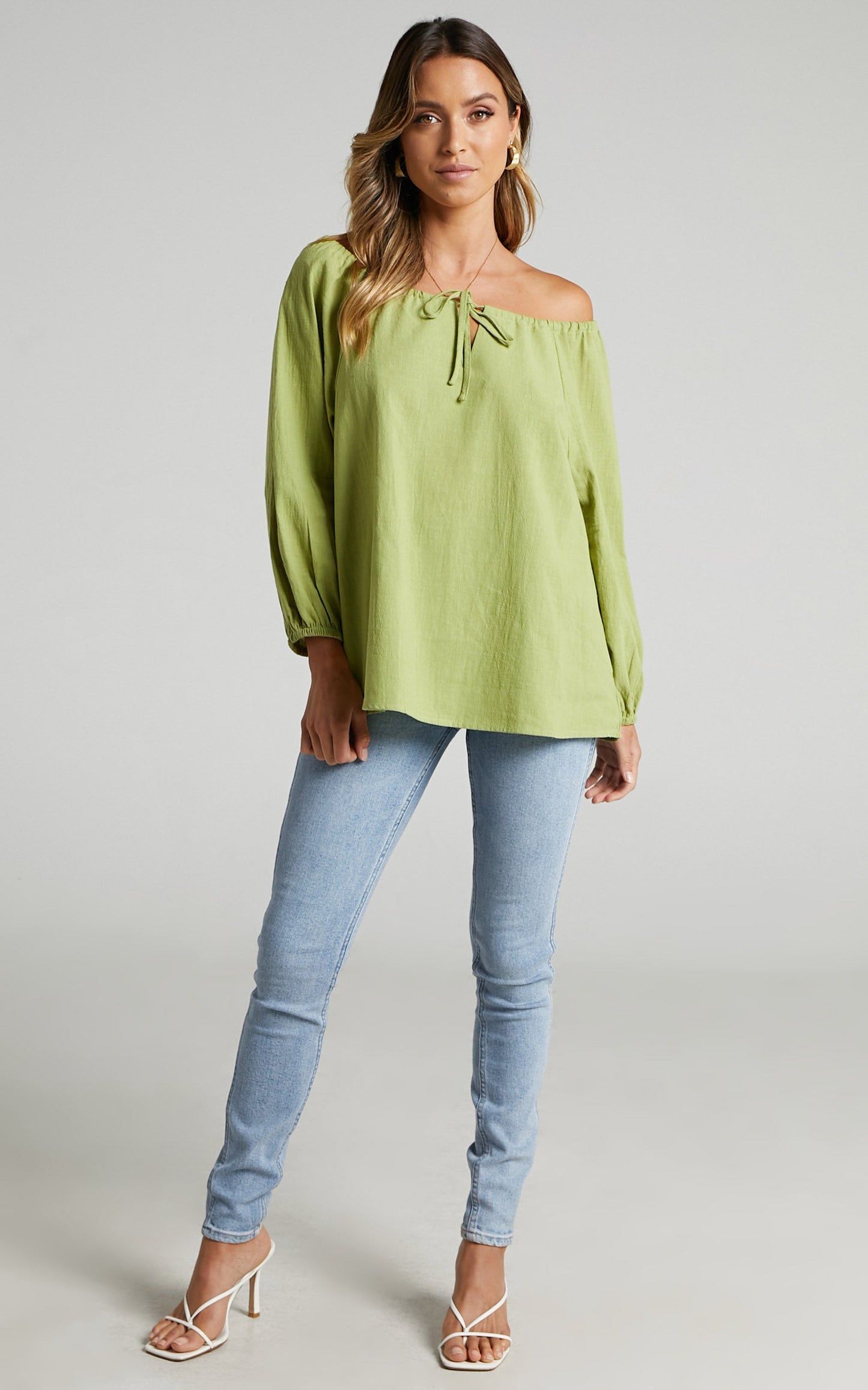 Bella Oversized Off the Shoulder Top in Khaki Linen Look