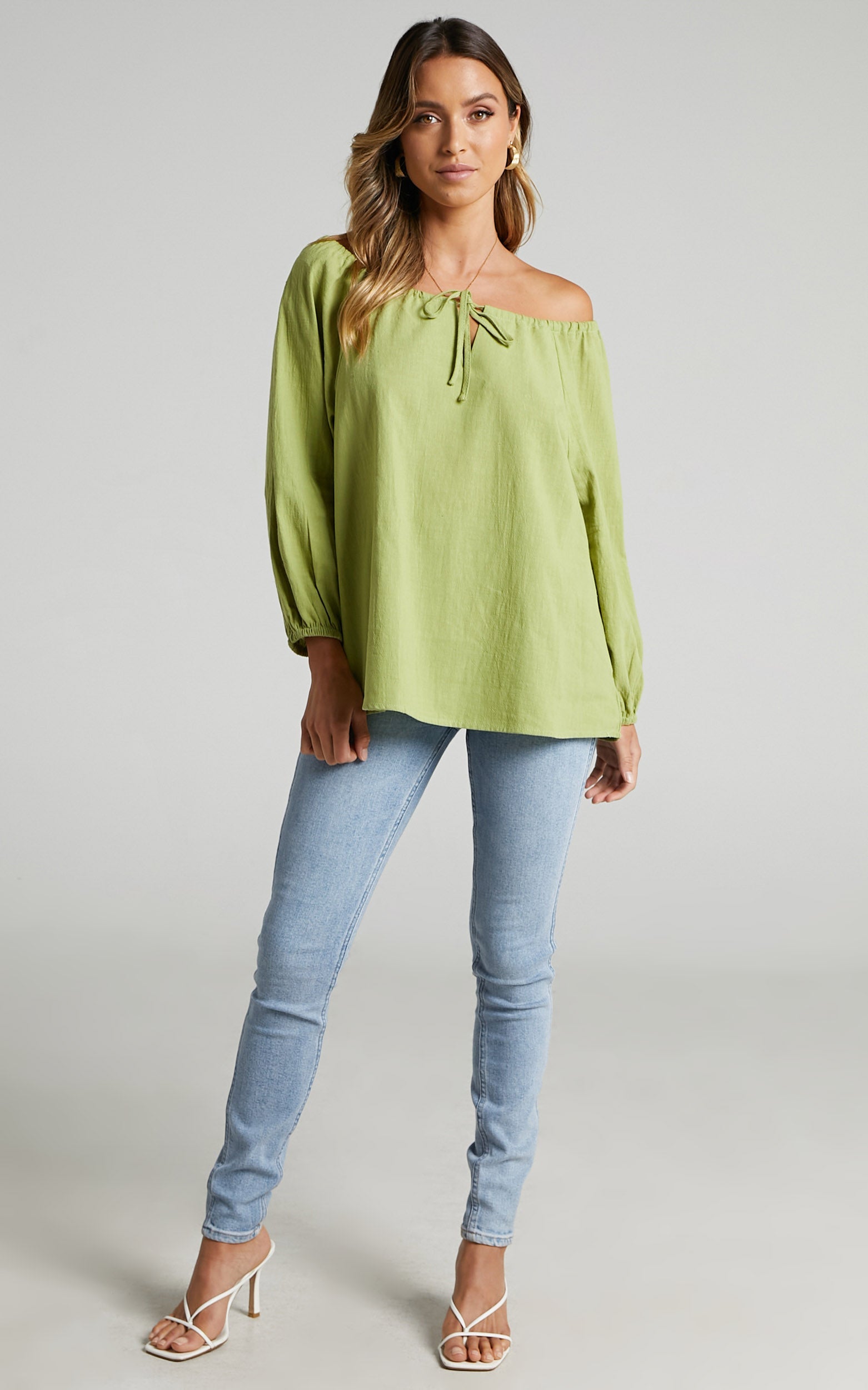 Bella Oversized Off the Shoulder Top in Khaki Linen Look