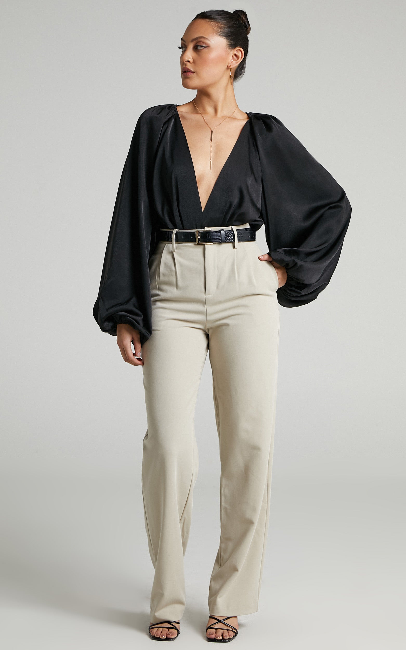 Bellah Bodysuit - Plunge Neck Bodysuit in Black