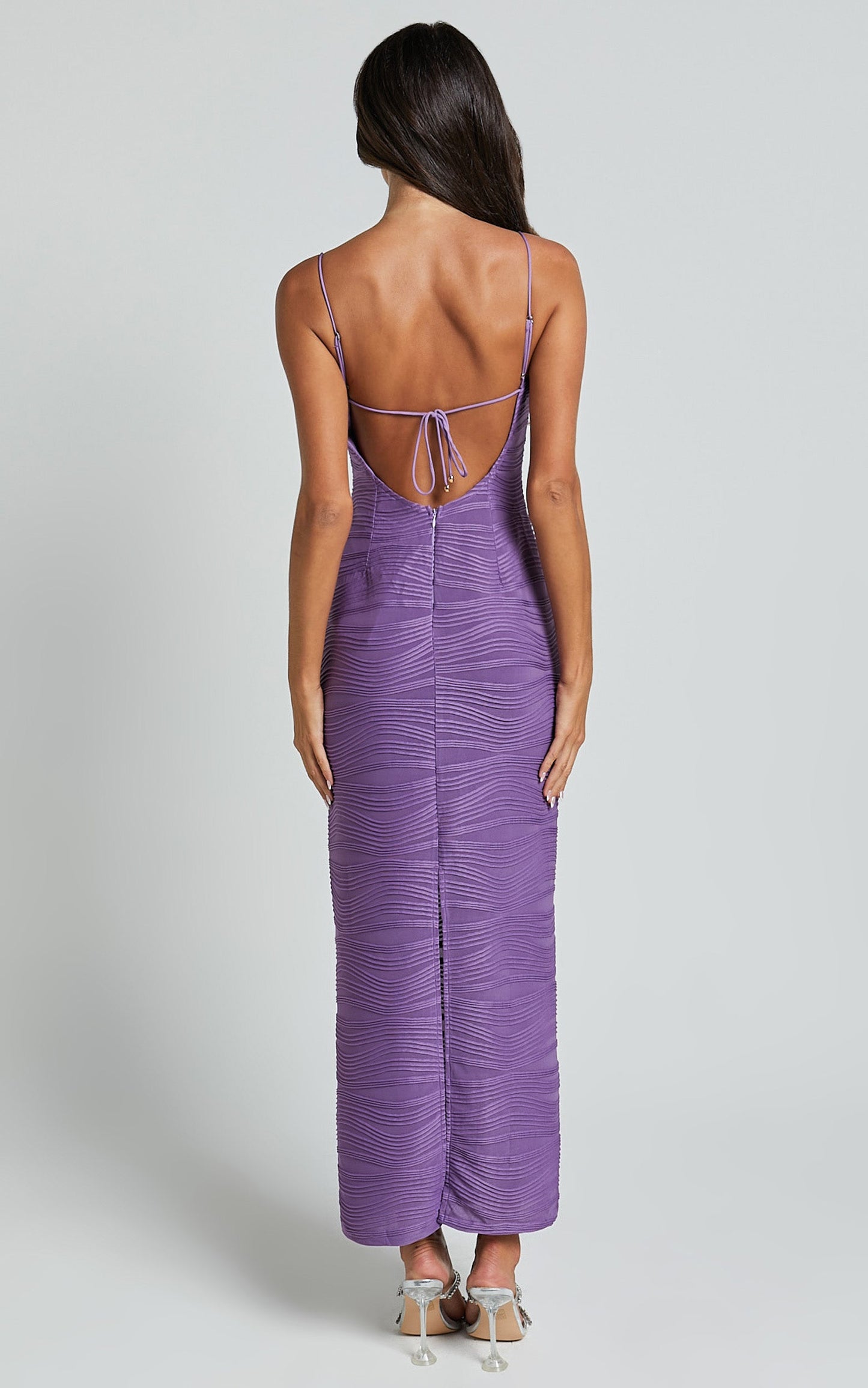 Beverly Midi Dress - Textured Cut Out Dress in Purple