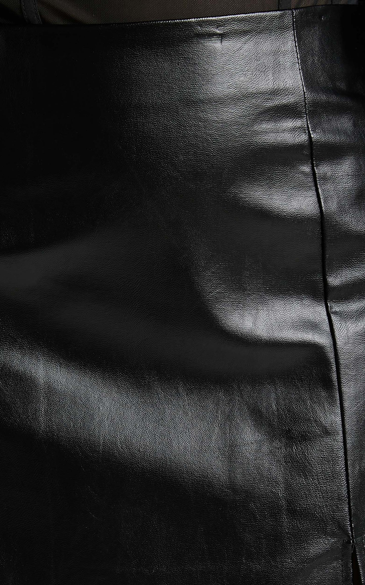 Bianca Midi Skirt - Thigh Split Faux Leather Skirt in Black