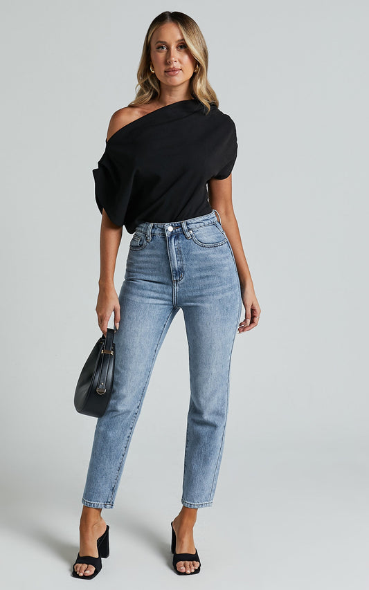 Billie Jeans - High Waisted Recycled Cotton Mom Denim Jeans in Mid Blue Wash
