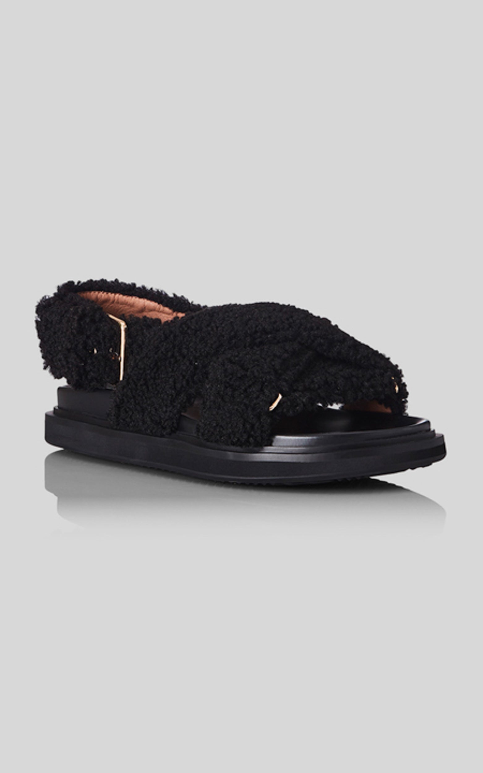 Alias Mae - Birdie Sandals in Black Shearling