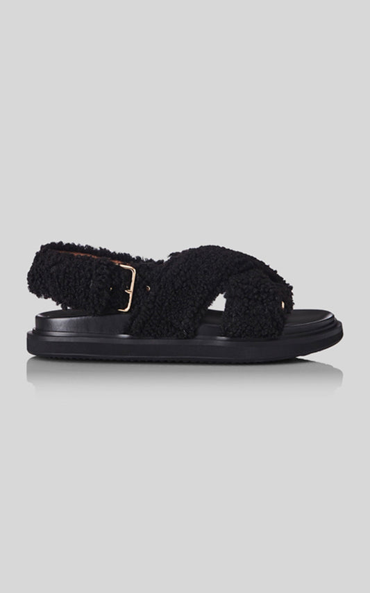 Alias Mae - Birdie Sandals in Black Shearling