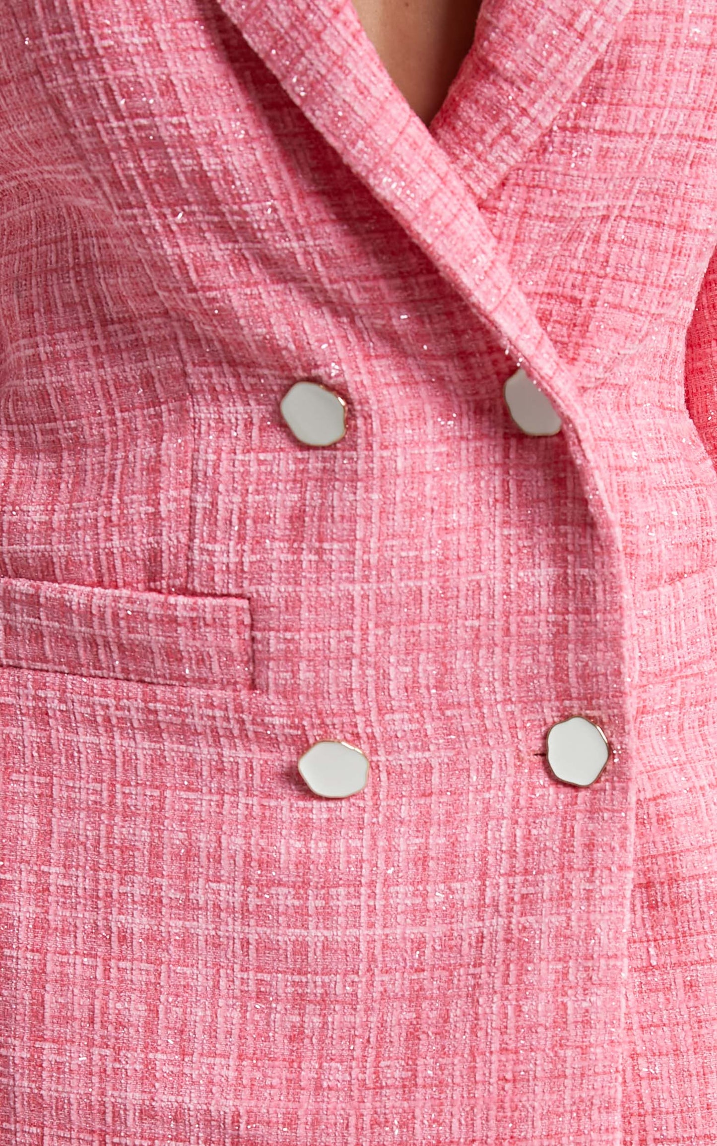 Bjorn Mini Dress - Double Breasted Boucle Tweed Blazer Dress in Hot Pink