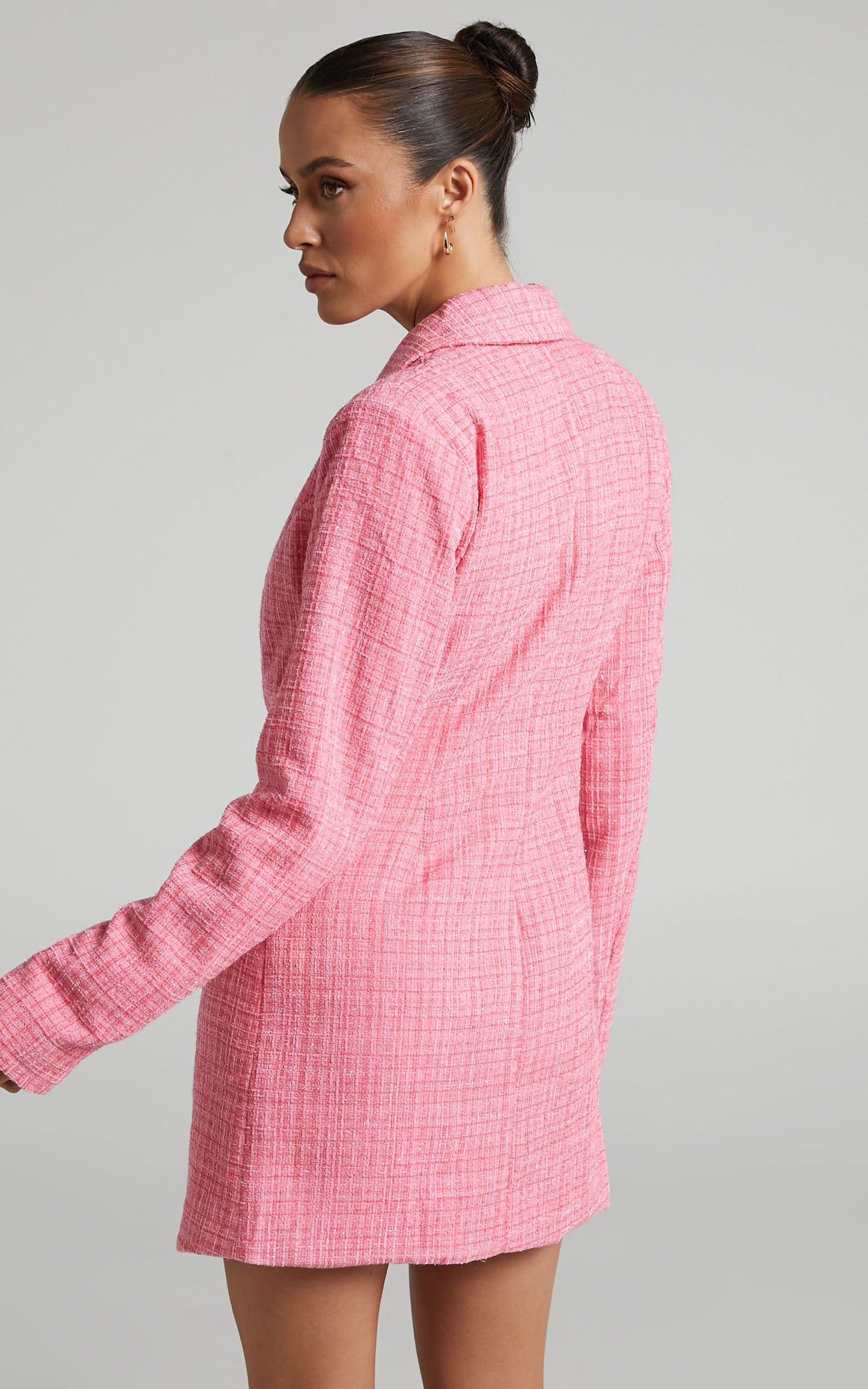 Bjorn Mini Dress - Double Breasted Boucle Tweed Blazer Dress in Hot Pink