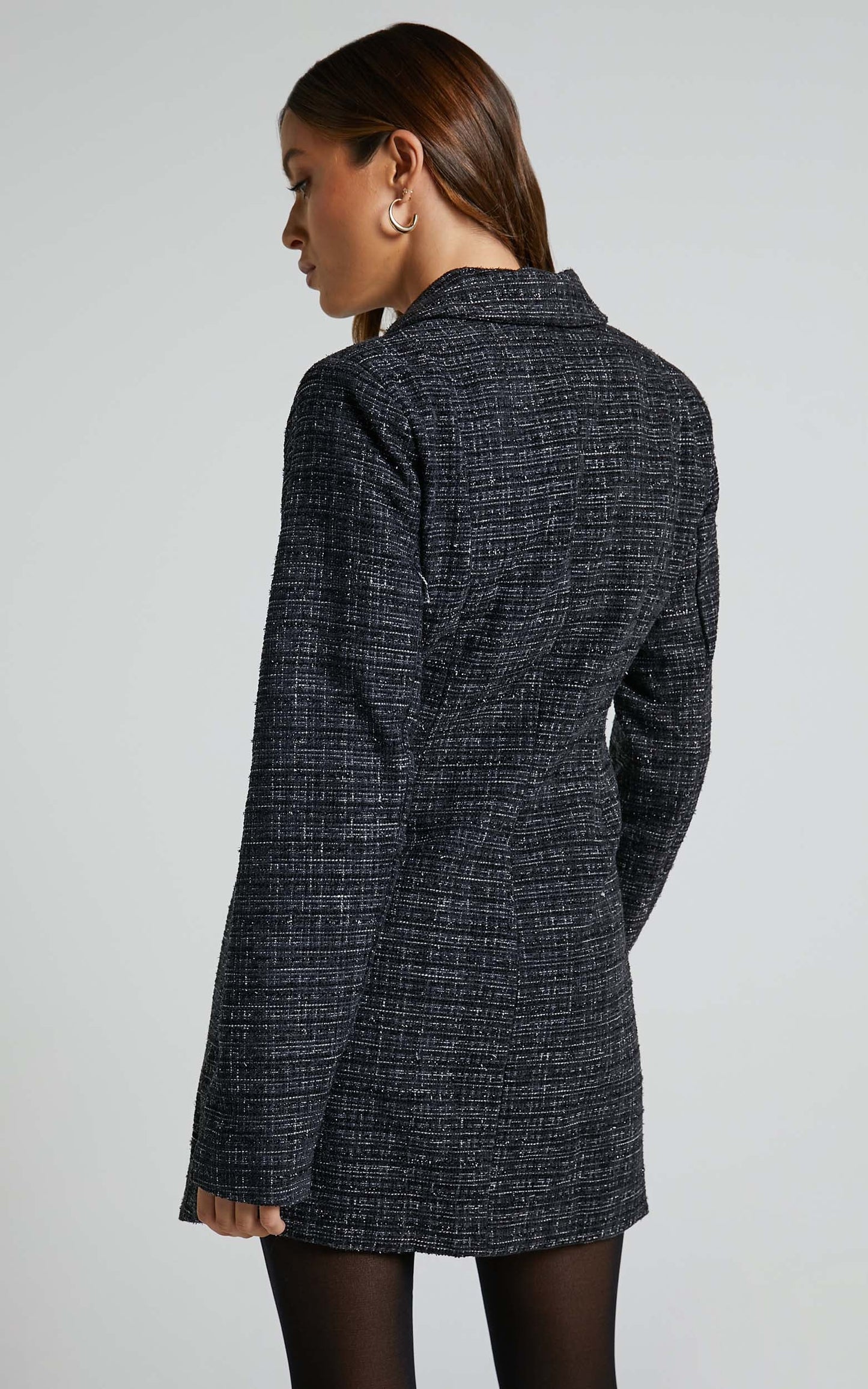 Bjorn Mini Dress - Double Breasted Boucle Tweed Blazer Dress in Black