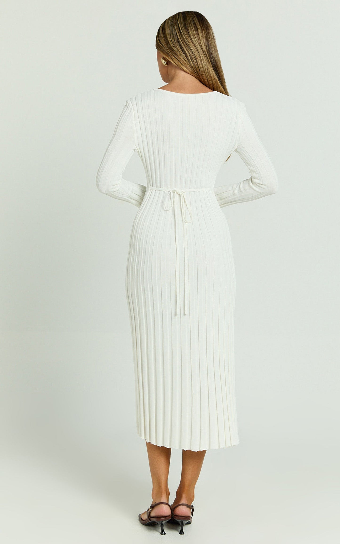 Blaire Midi Dress - Long Sleeve Tie Back Flare Dress in Ivory